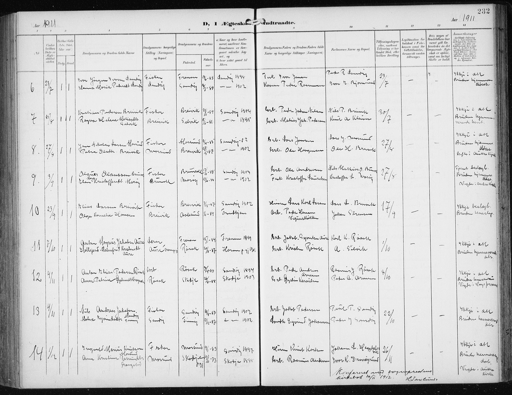 Ministerialprotokoller, klokkerbøker og fødselsregistre - Møre og Romsdal, SAT/A-1454/561/L0733: Klokkerbok nr. 561C03, 1900-1940, s. 232