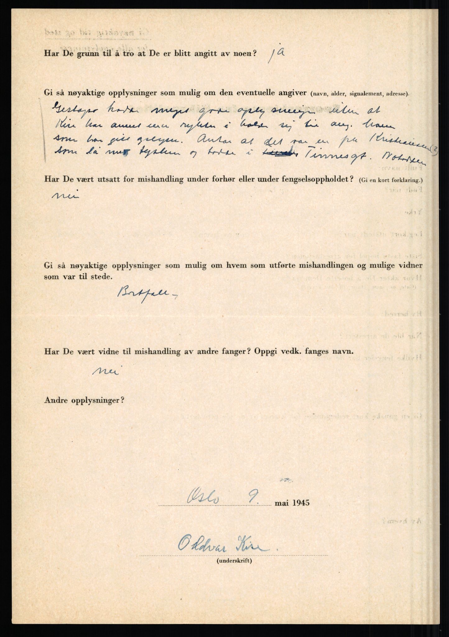 Rikspolitisjefen, AV/RA-S-1560/L/L0009: Karlsen, Aksel Emanuel - Kristiansen, Øivind Vetre, 1940-1945, s. 264