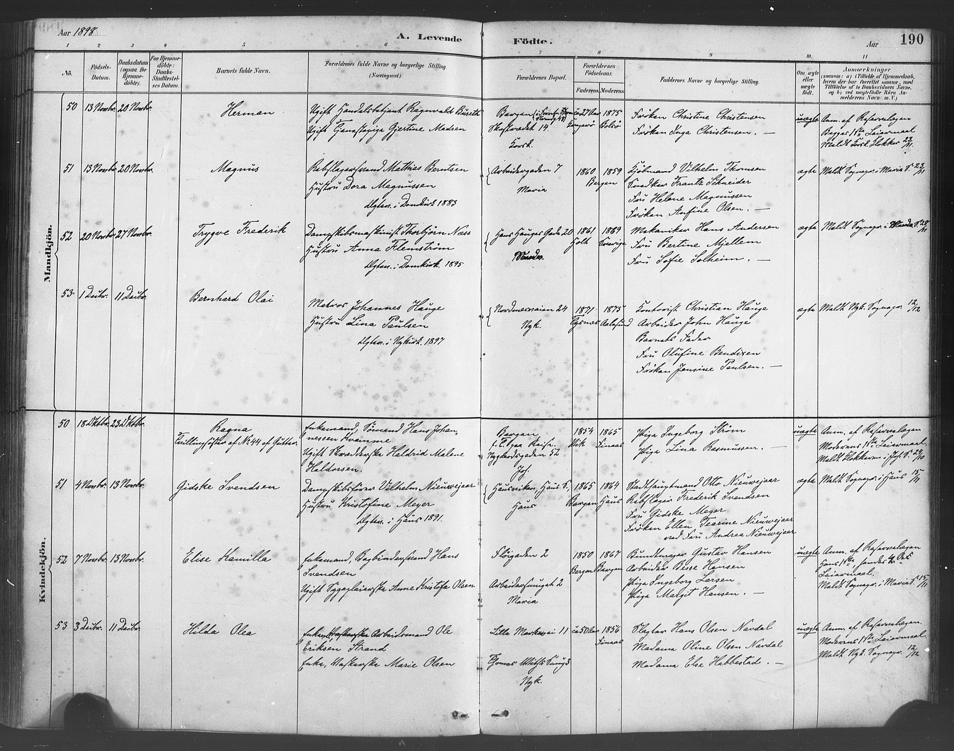 Fødselsstiftelsens sokneprestembete*, SAB/-: Ministerialbok nr. A 2, 1884-1900, s. 190