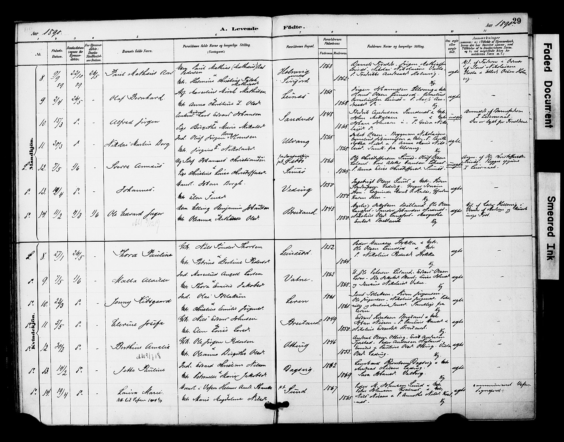 Ministerialprotokoller, klokkerbøker og fødselsregistre - Nordland, AV/SAT-A-1459/831/L0471: Ministerialbok nr. 831A02, 1886-1901, s. 29