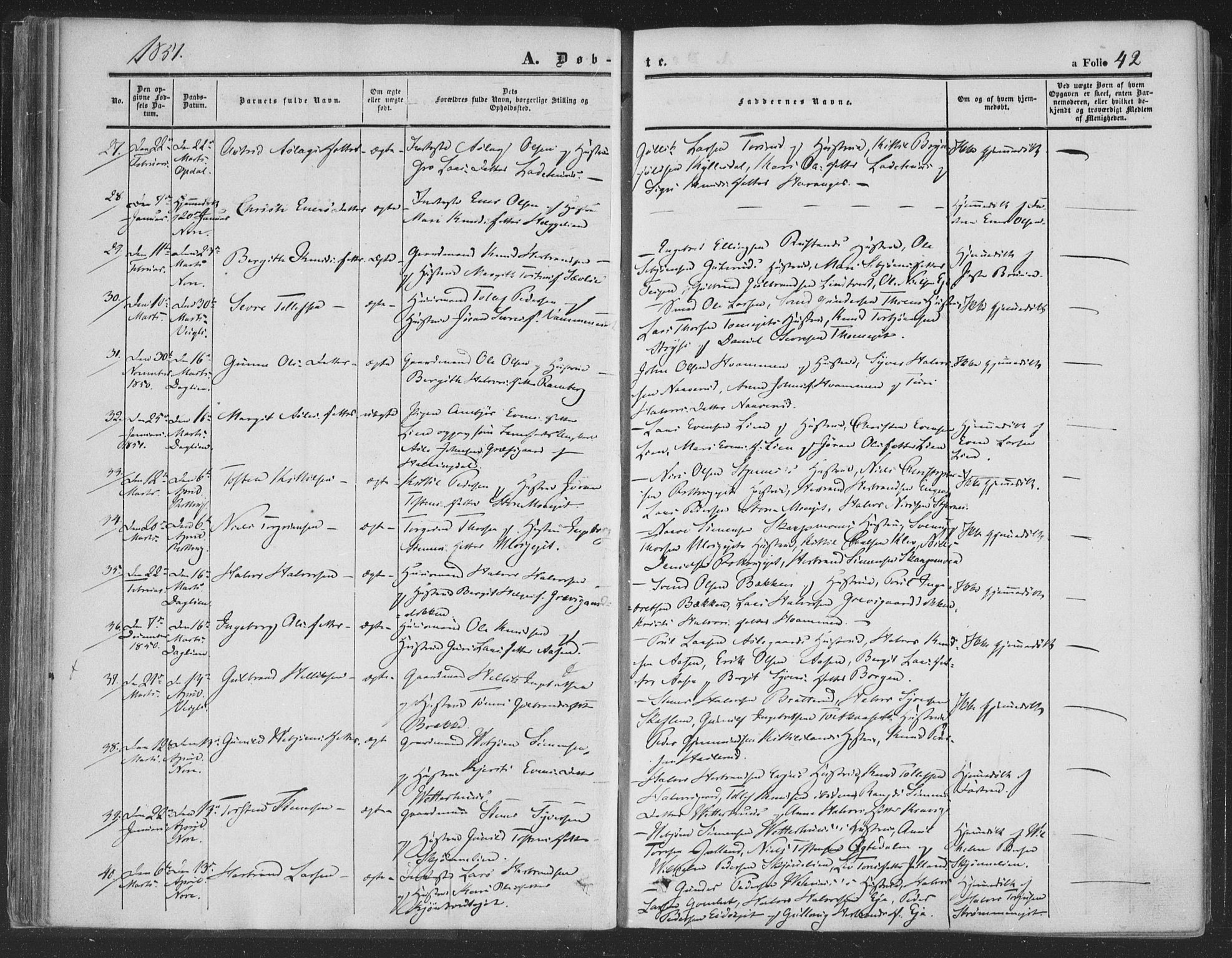Rollag kirkebøker, AV/SAKO-A-240/F/Fa/L0008: Ministerialbok nr. I 8, 1847-1860, s. 42