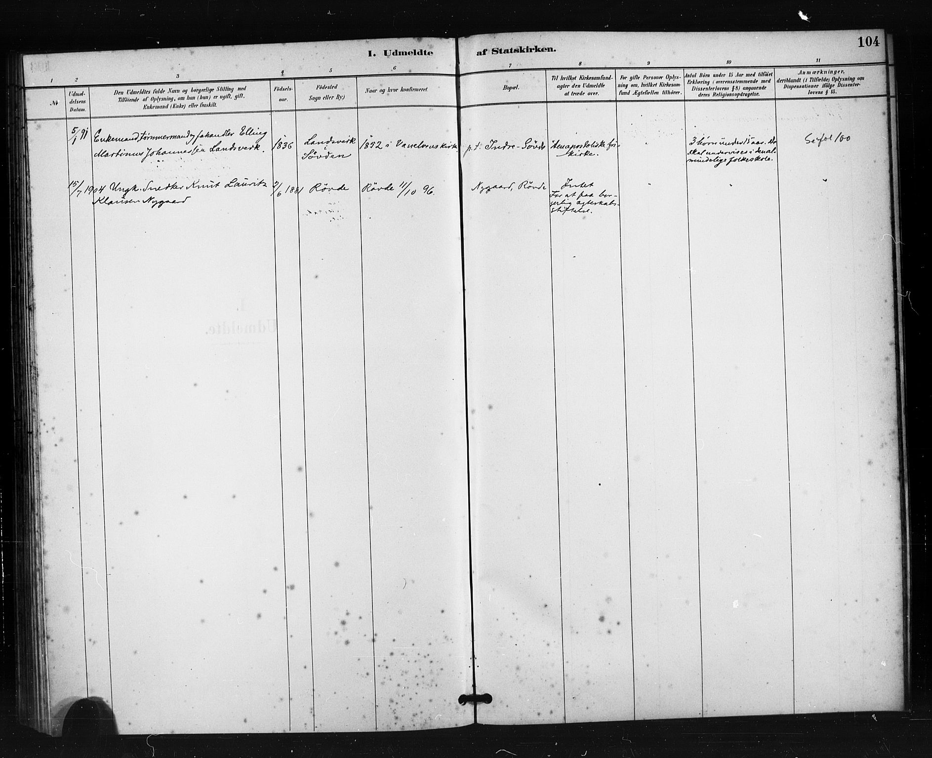 Ministerialprotokoller, klokkerbøker og fødselsregistre - Møre og Romsdal, SAT/A-1454/504/L0056: Ministerialbok nr. 504A03, 1884-1904, s. 104