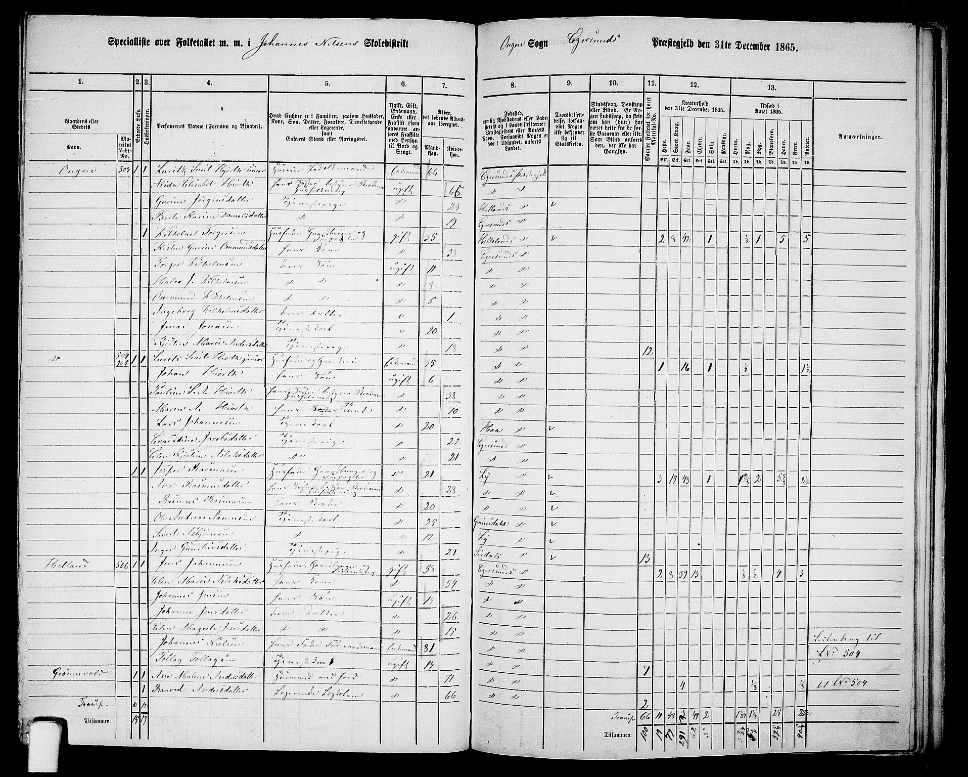 RA, Folketelling 1865 for 1116L Eigersund prestegjeld, Eigersund landsokn og Ogna sokn, 1865, s. 134