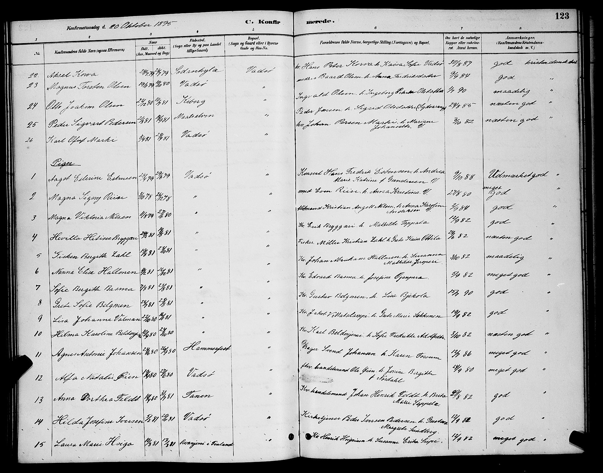 Vadsø sokneprestkontor, AV/SATØ-S-1325/H/Hb/L0004klokker: Klokkerbok nr. 4, 1885-1895, s. 123