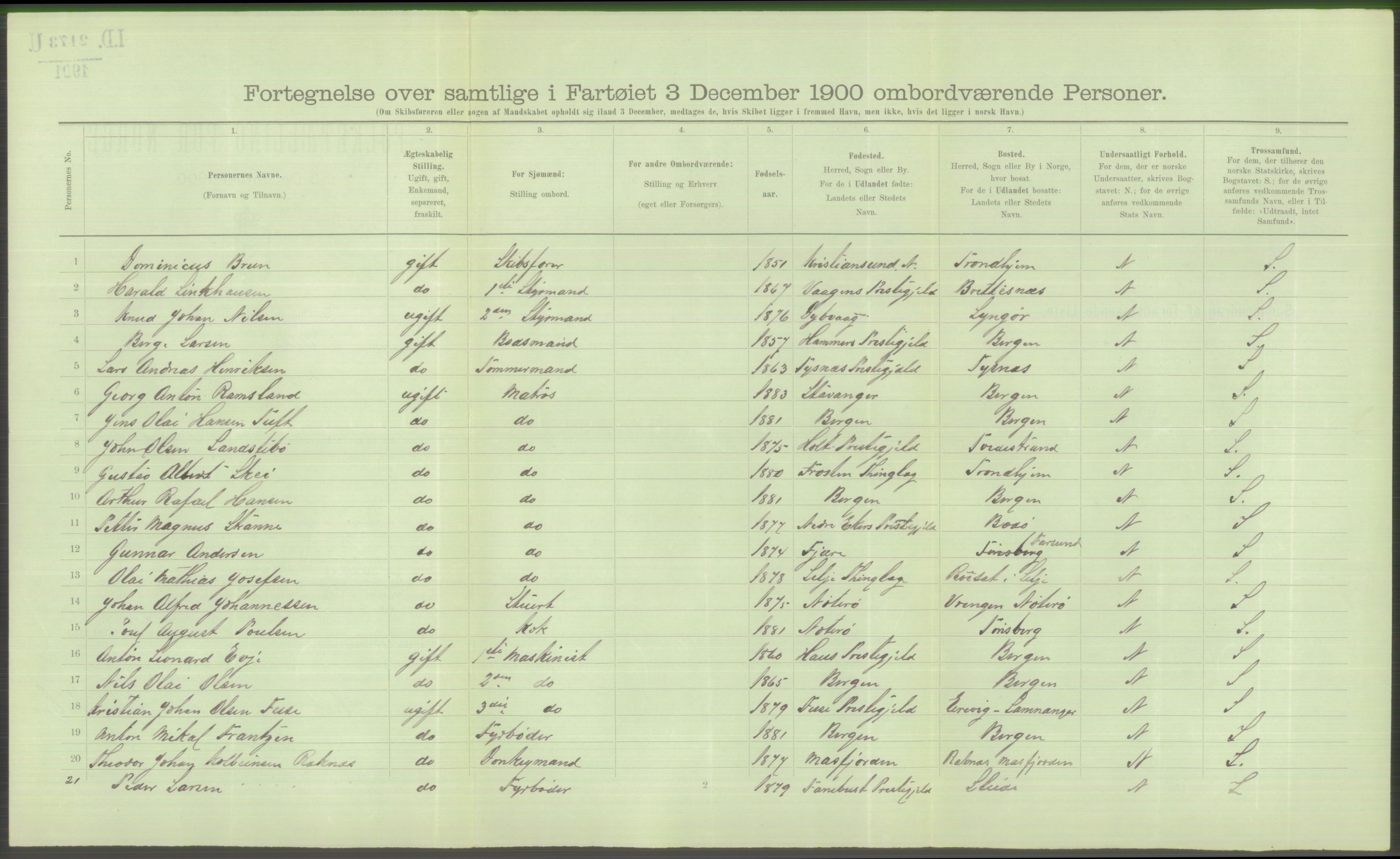 RA, Folketelling 1900 - skipslister med personlister for skip i norske havner, utenlandske havner og til havs, 1900, s. 4732