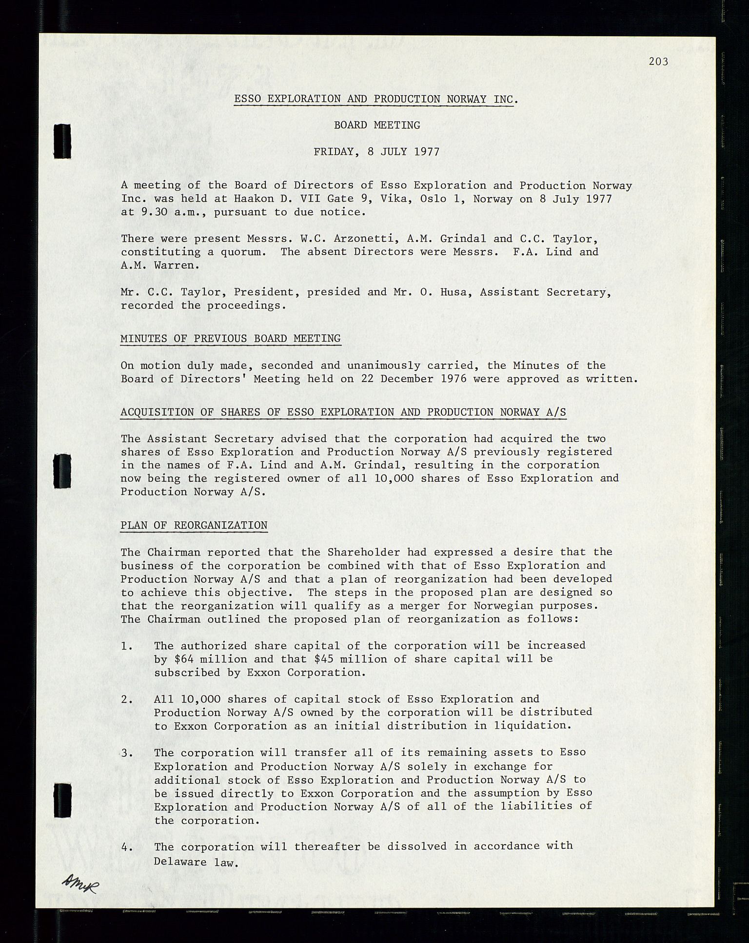 Pa 1512 - Esso Exploration and Production Norway Inc., AV/SAST-A-101917/A/Aa/L0001/0002: Styredokumenter / Corporate records, Board meeting minutes, Agreements, Stocholder meetings, 1975-1979, s. 54
