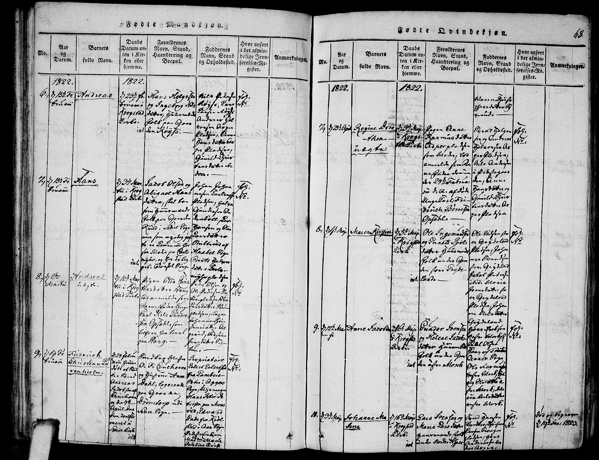 Kråkstad prestekontor Kirkebøker, SAO/A-10125a/F/Fa/L0003: Ministerialbok nr. I 3, 1813-1824, s. 68