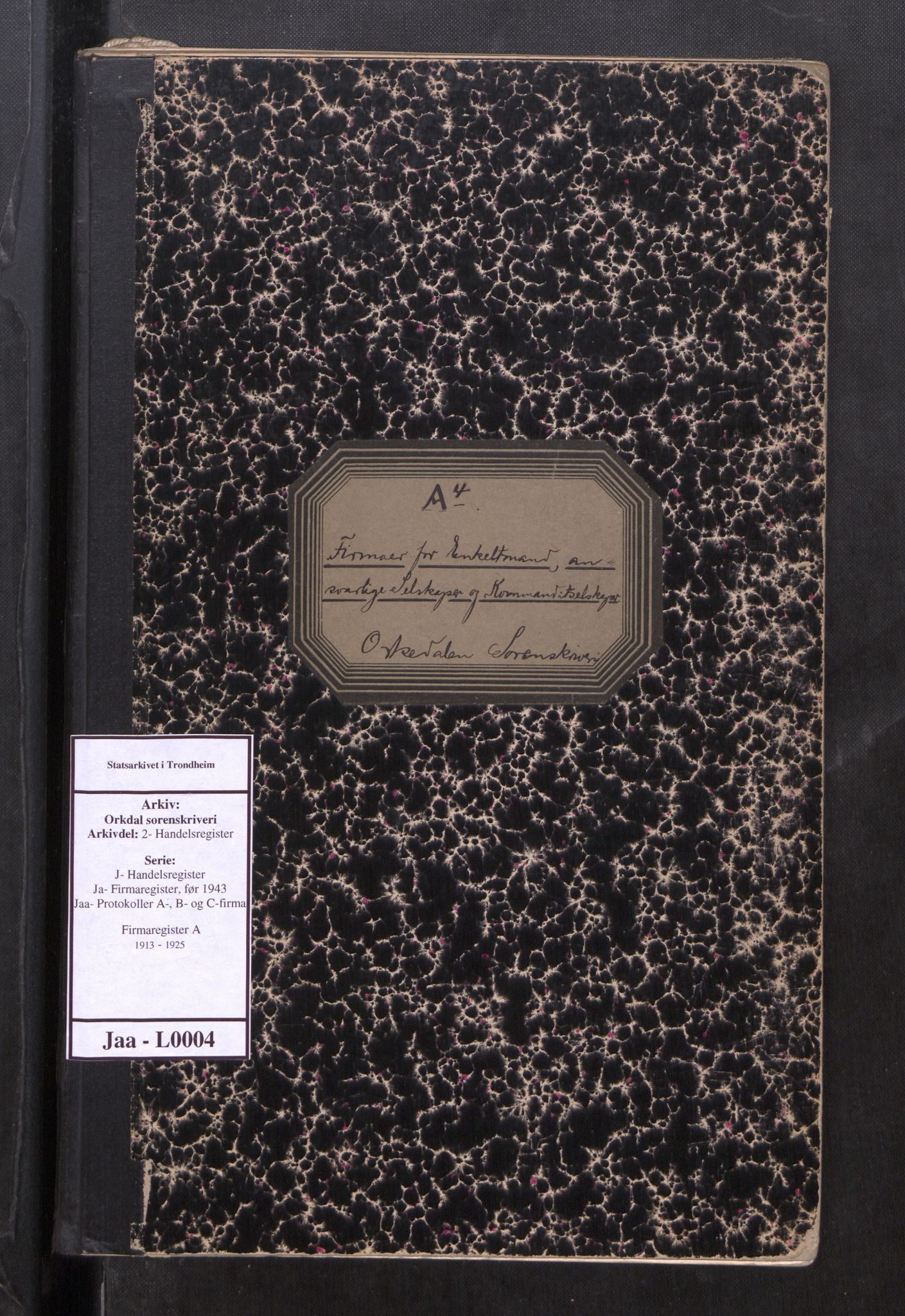 Orkdal sorenskriveri, SAT/A-4169/2/J/Ja/Jaa/L0004: Firmaregister A, 1913-1925, s. 1