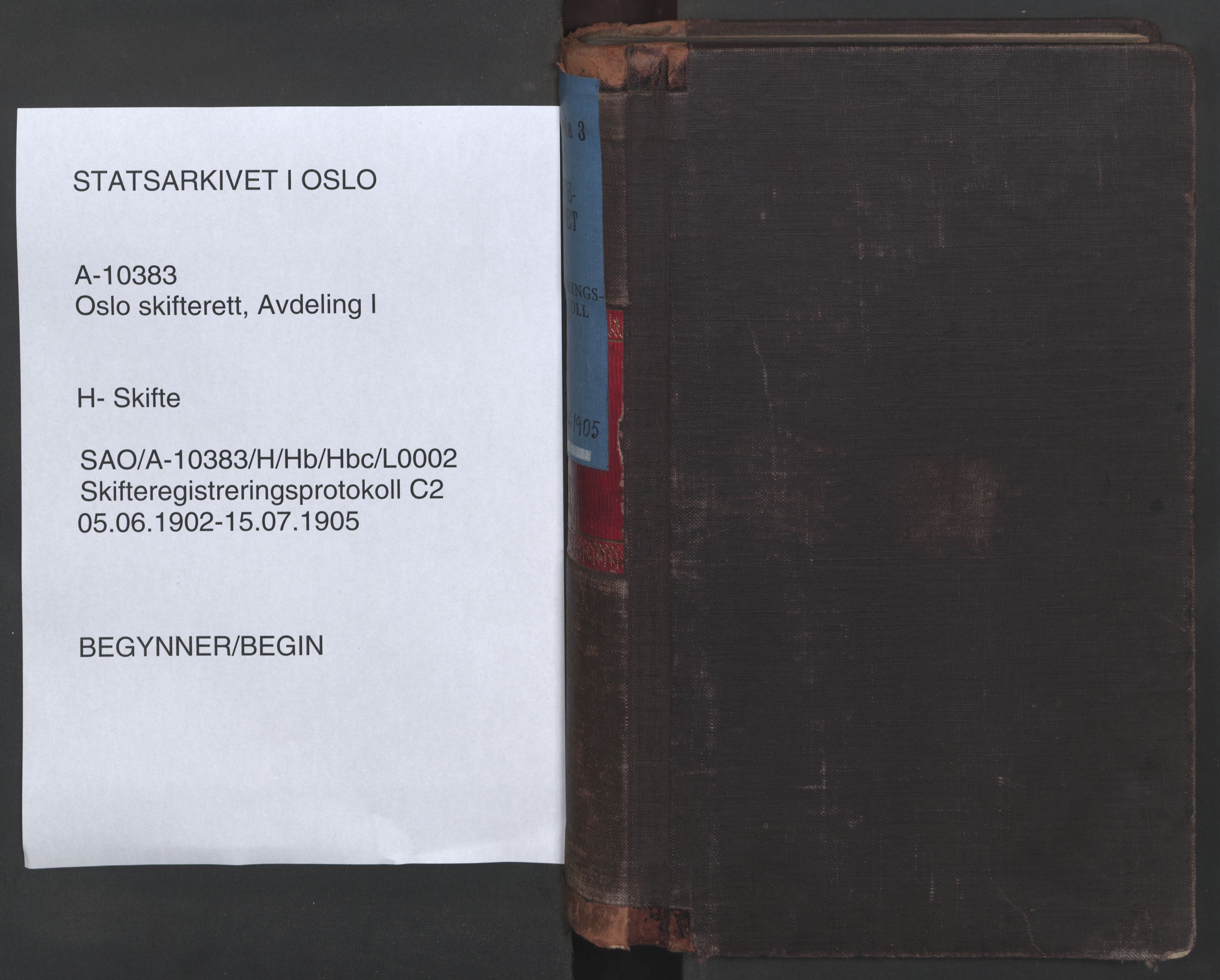 Oslo skifterett, SAO/A-10383/H/Hb/Hbc/L0002: Skifteregistreringsprotokoll, 1902-1905