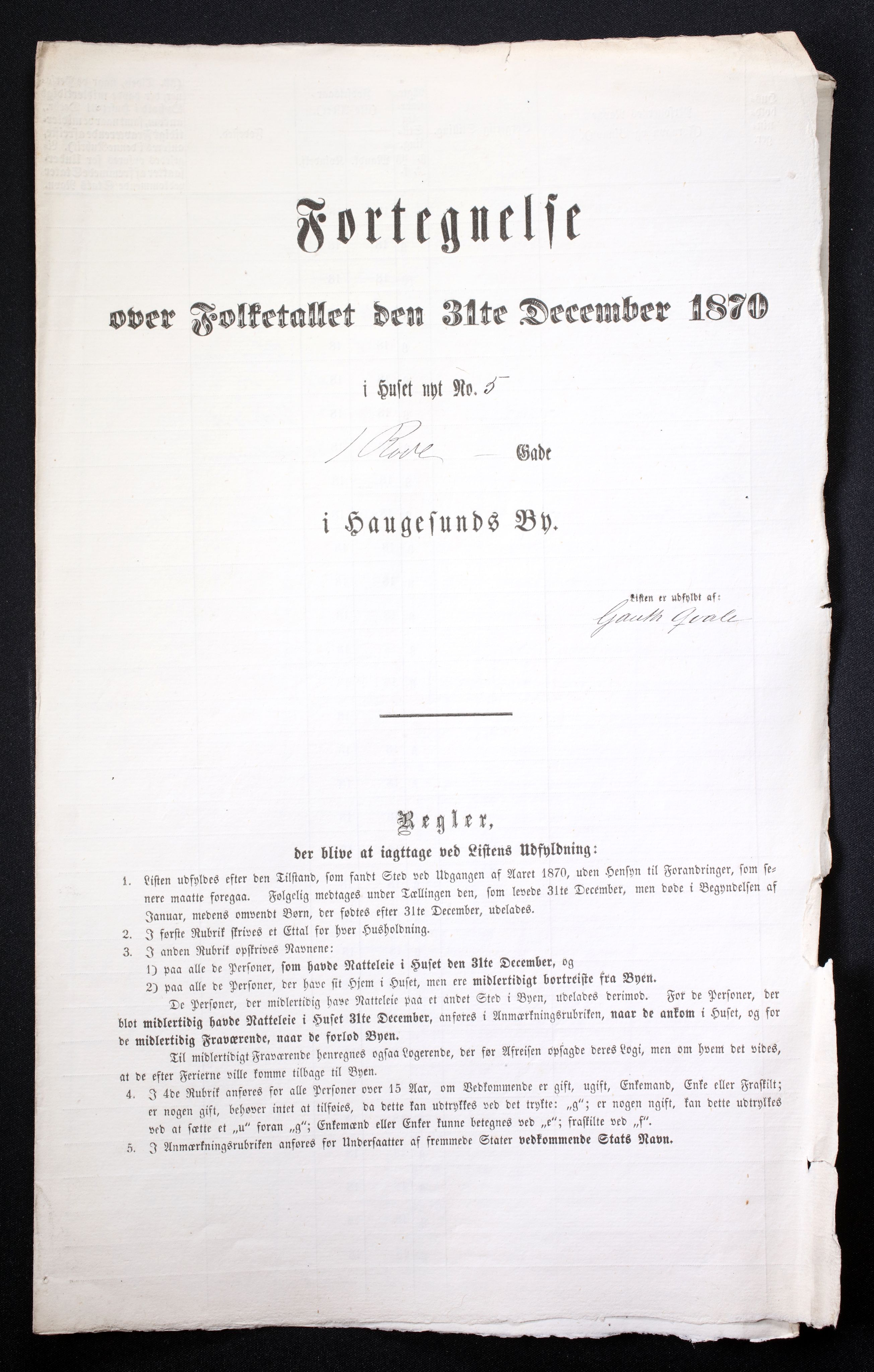 RA, Folketelling 1870 for 1106 Haugesund kjøpstad, 1870, s. 5