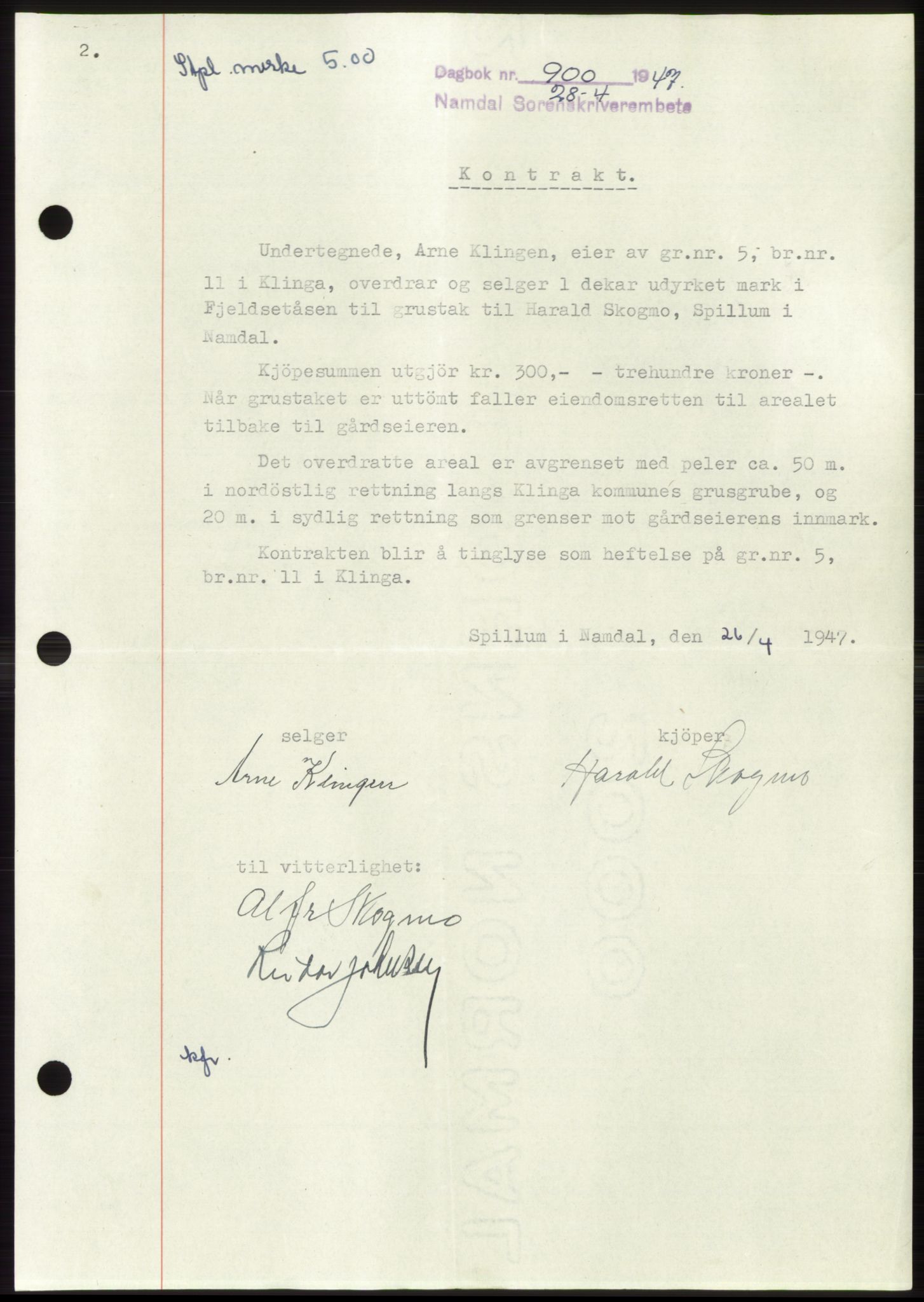 Namdal sorenskriveri, SAT/A-4133/1/2/2C: Pantebok nr. -, 1947-1947, Dagboknr: 900/1947