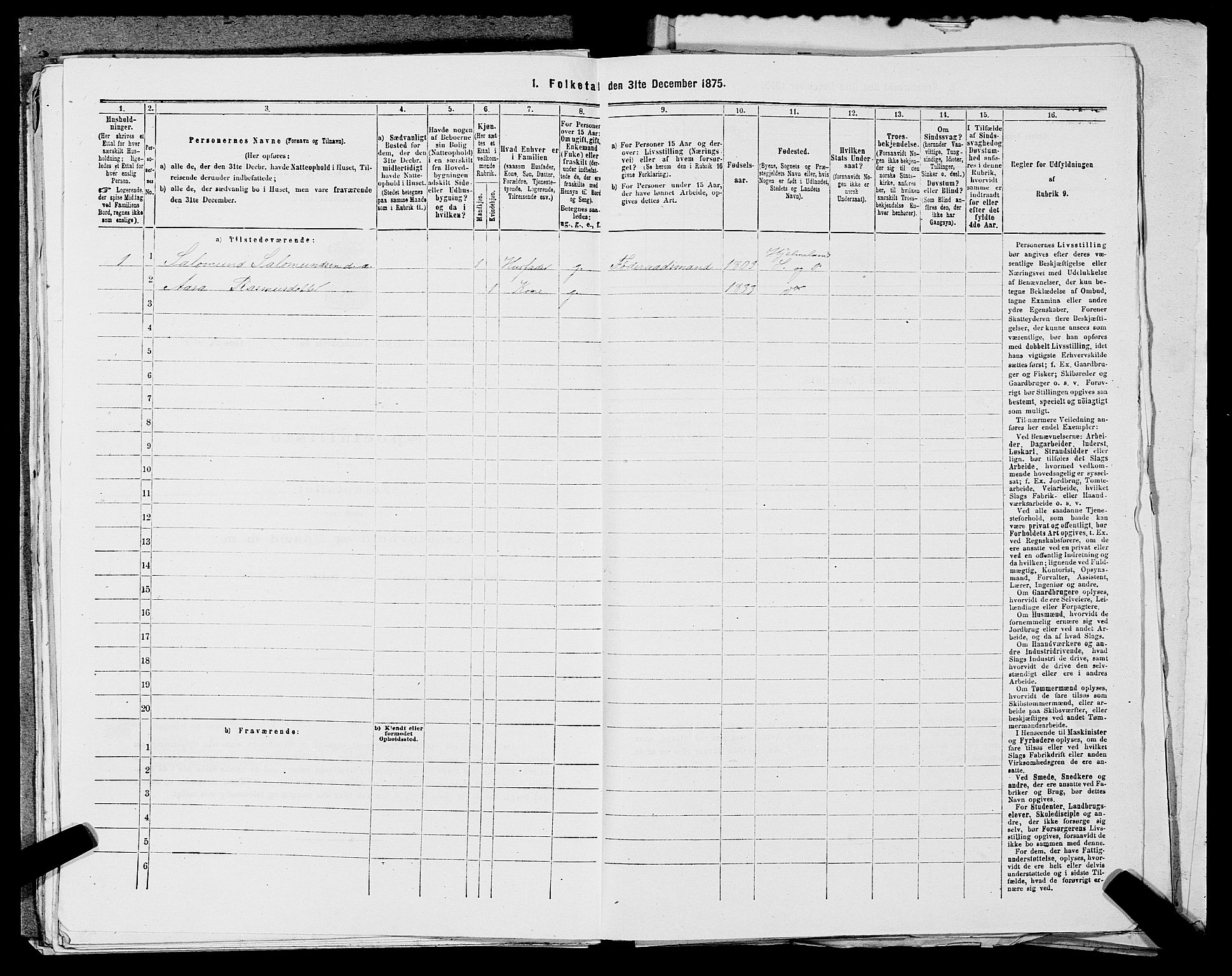 SAST, Folketelling 1875 for 1133P Hjelmeland prestegjeld, 1875, s. 192