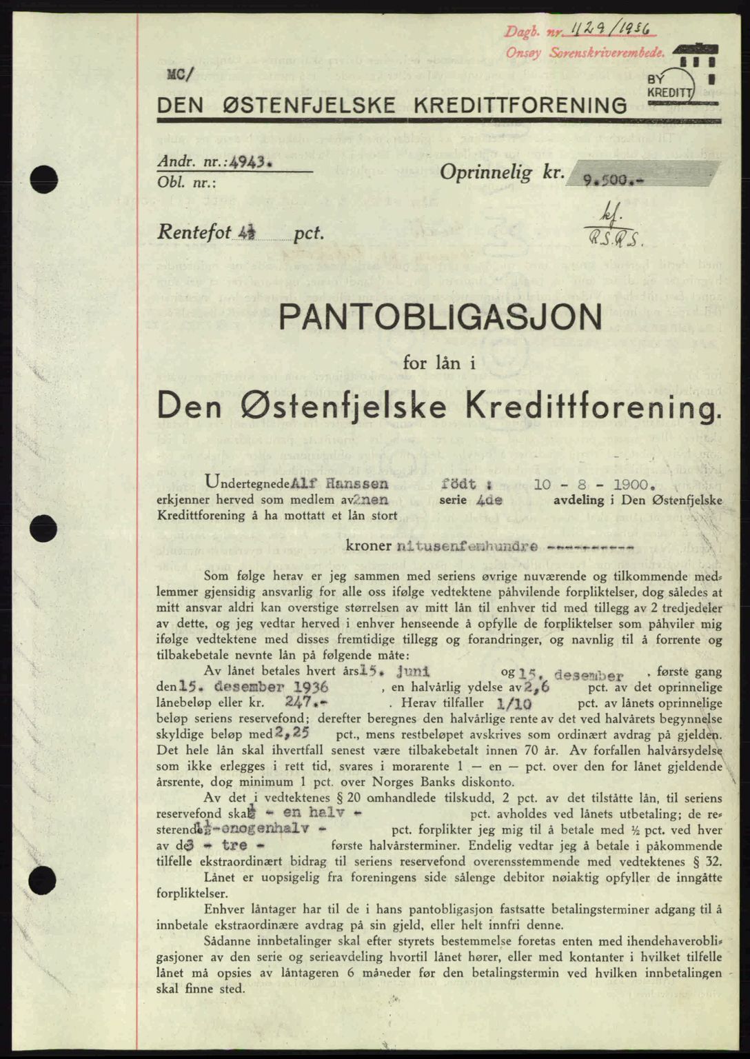 Onsøy sorenskriveri, SAO/A-10474/G/Ga/Gac/L0001: Pantebok nr. B1, 1936-1938, Dagboknr: 1129/1936