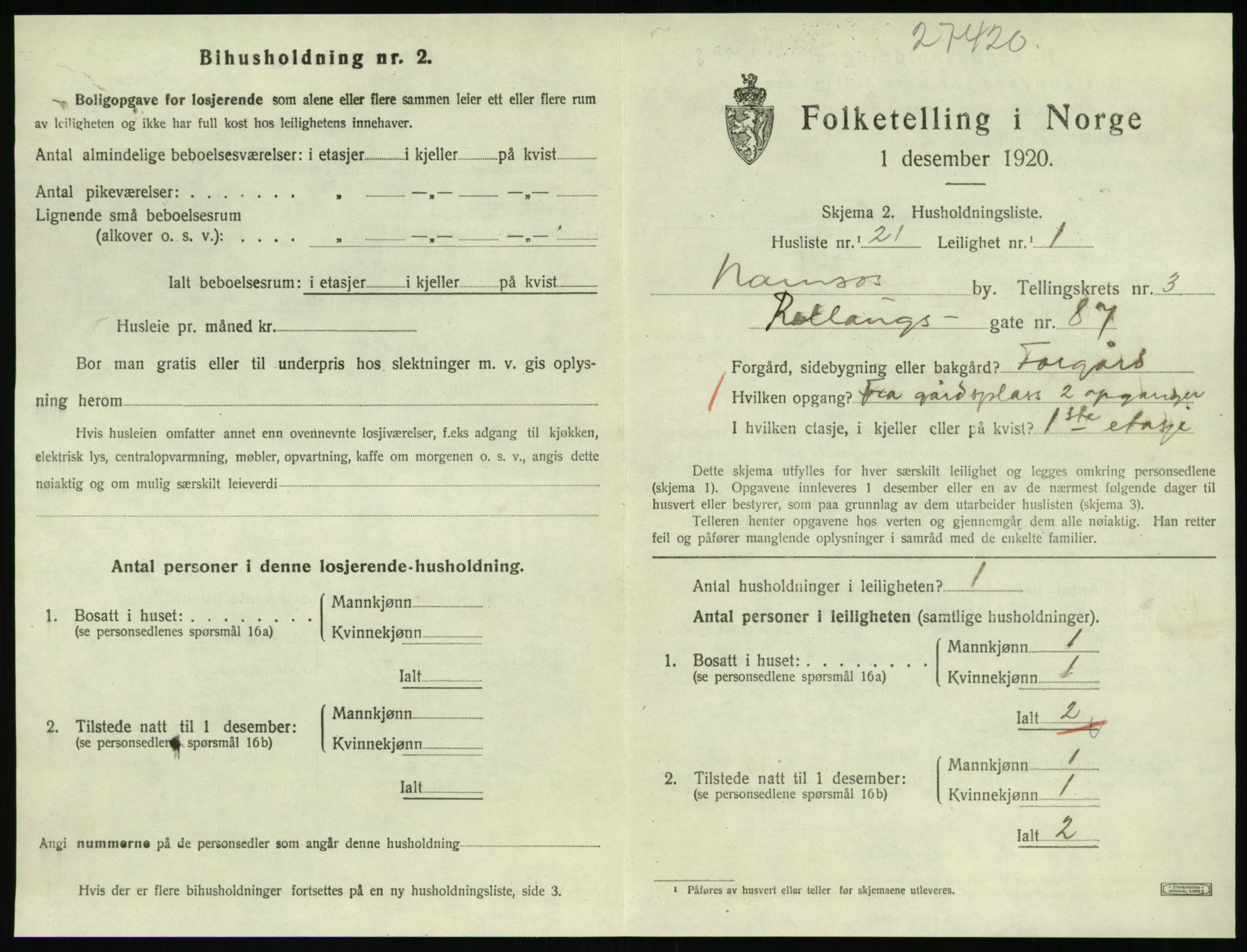 SAT, Folketelling 1920 for 1703 Namsos ladested, 1920, s. 1195