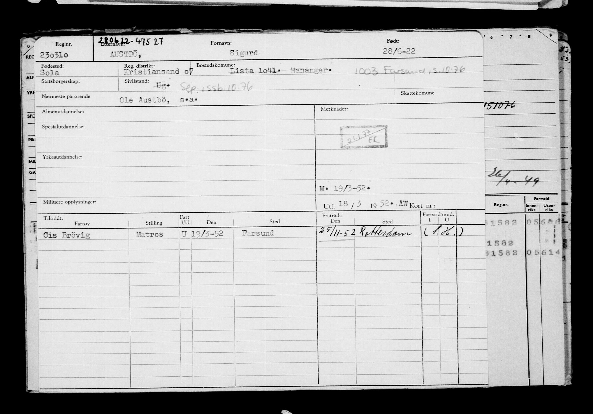 Direktoratet for sjømenn, AV/RA-S-3545/G/Gb/L0208: Hovedkort, 1922, s. 91