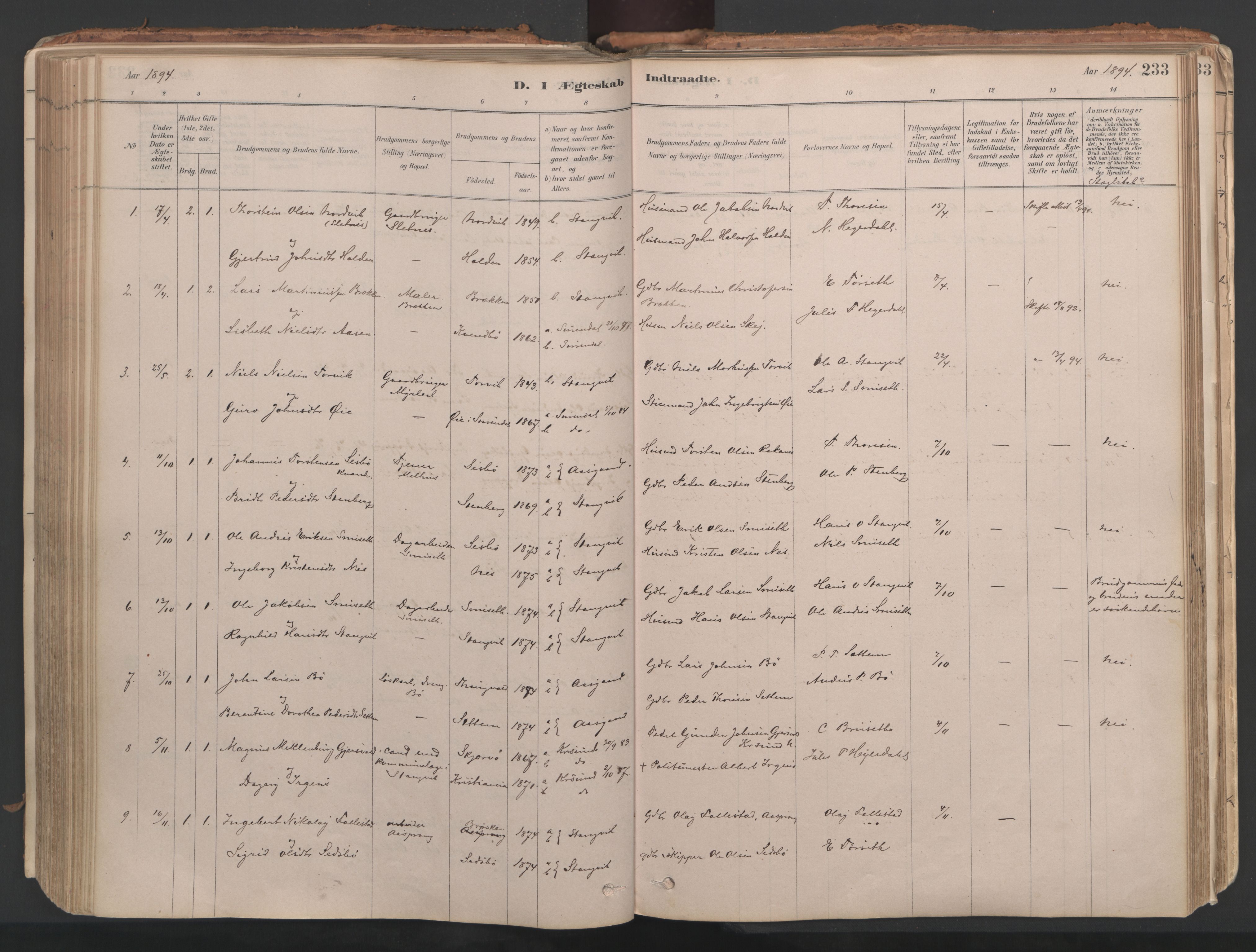 Ministerialprotokoller, klokkerbøker og fødselsregistre - Møre og Romsdal, AV/SAT-A-1454/592/L1029: Ministerialbok nr. 592A07, 1879-1902, s. 233