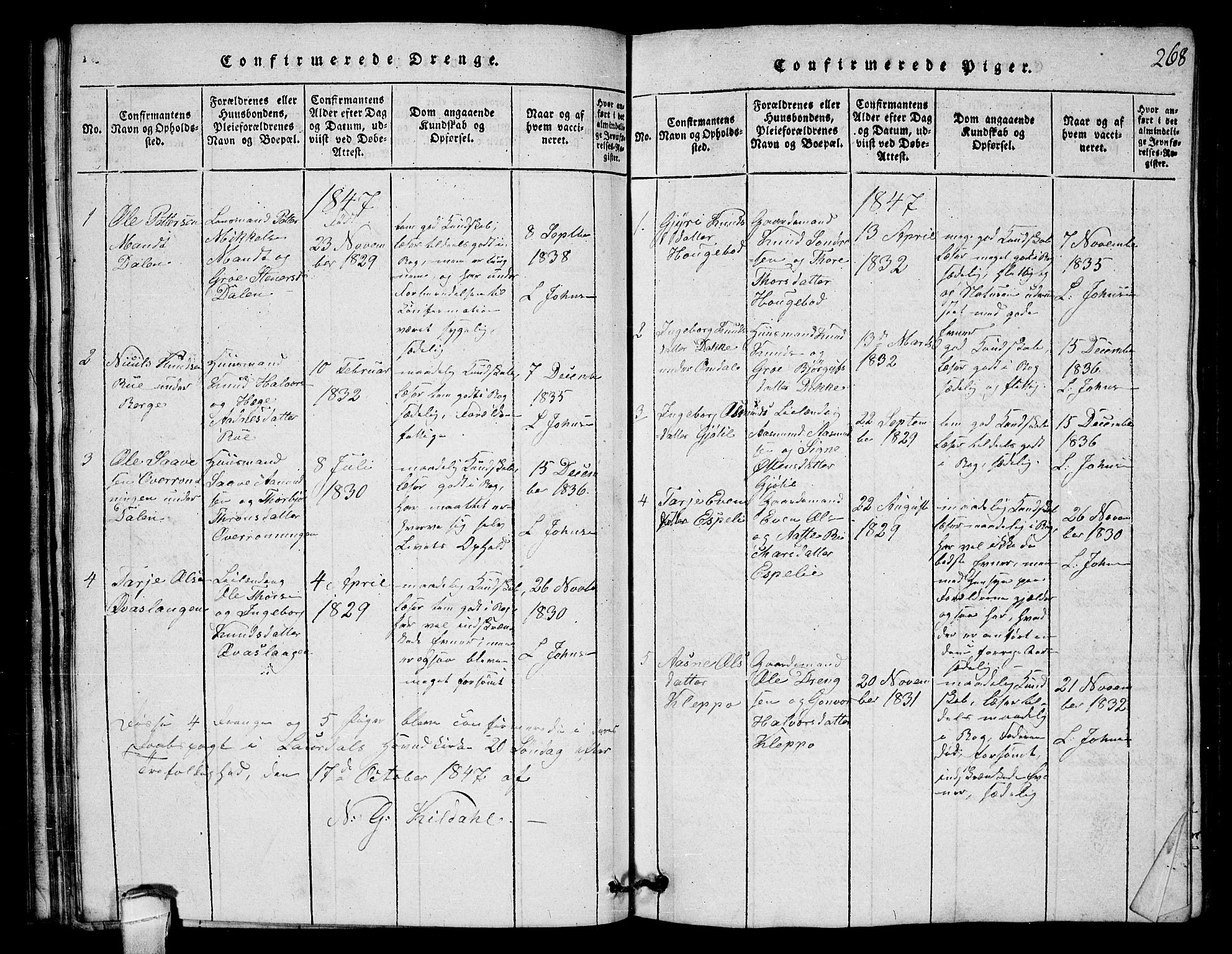 Lårdal kirkebøker, AV/SAKO-A-284/G/Gb/L0001: Klokkerbok nr. II 1, 1815-1865, s. 268