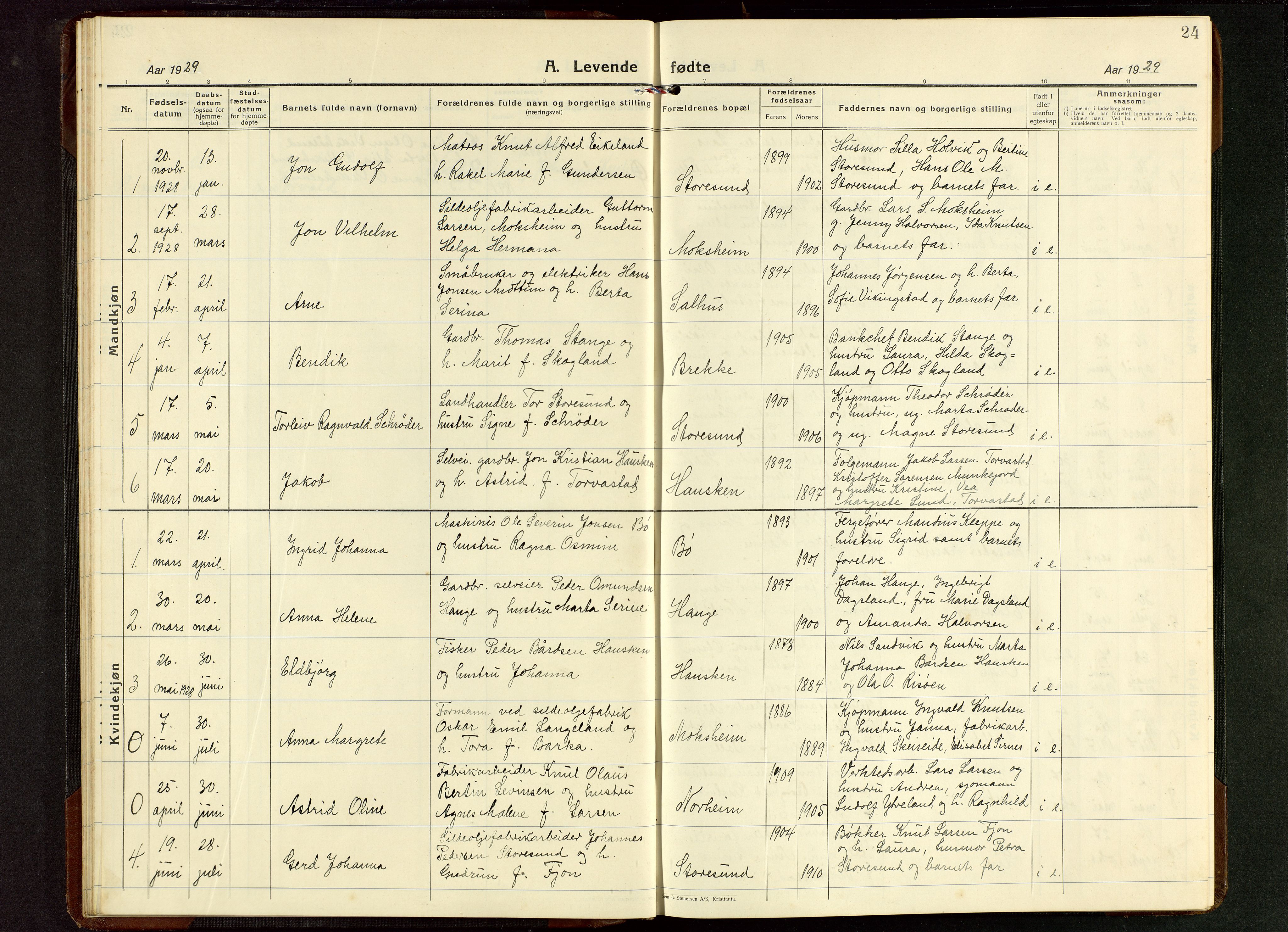 Torvastad sokneprestkontor, SAST/A -101857/H/Ha/Hab/L0009: Klokkerbok nr. B 9, 1924-1949, s. 24