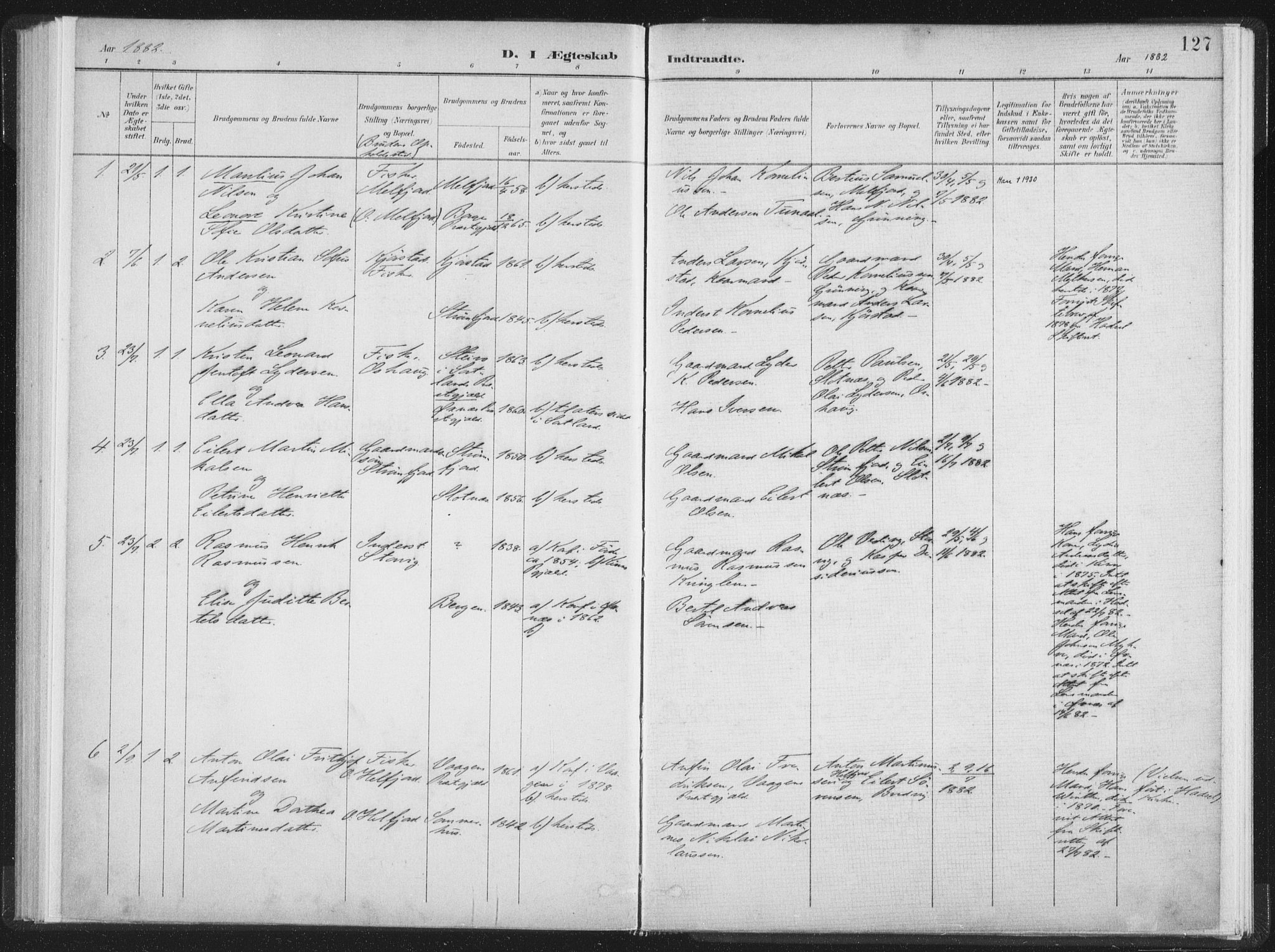 Ministerialprotokoller, klokkerbøker og fødselsregistre - Nordland, SAT/A-1459/890/L1286: Ministerialbok nr. 890A01, 1882-1902, s. 127