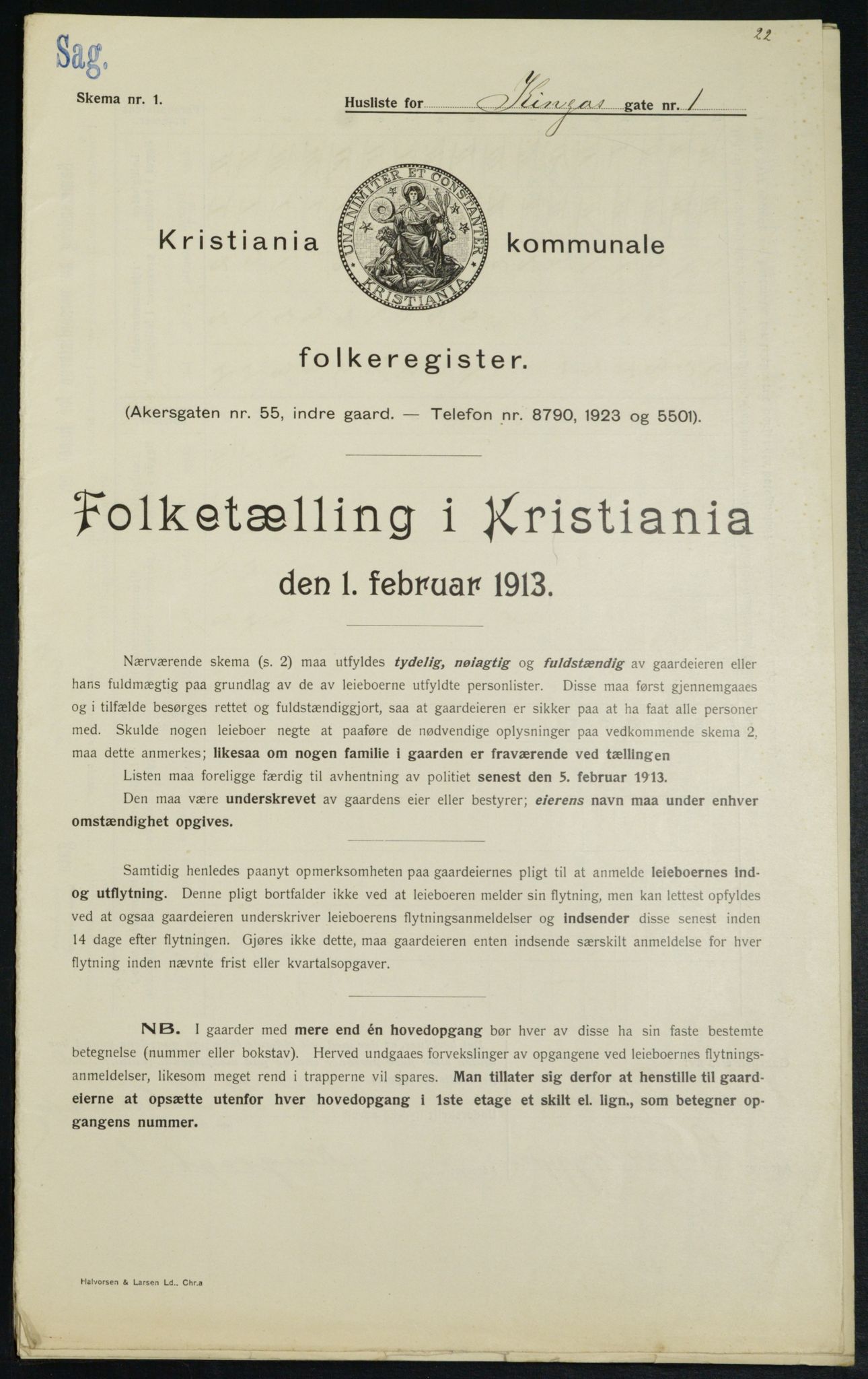 OBA, Kommunal folketelling 1.2.1913 for Kristiania, 1913, s. 49263