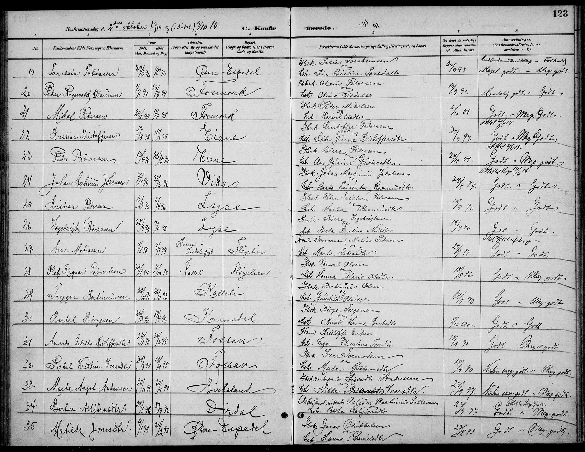 Høgsfjord sokneprestkontor, AV/SAST-A-101624/H/Ha/Haa/L0007: Ministerialbok nr. A 7, 1898-1917, s. 123