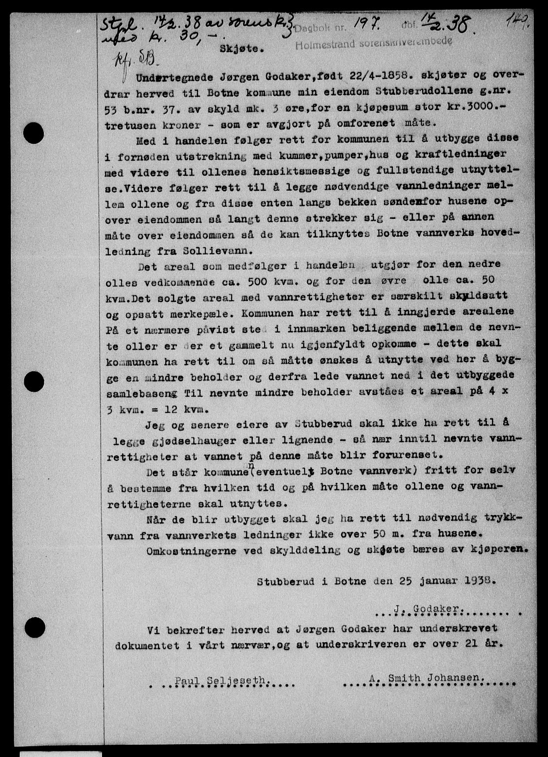 Holmestrand sorenskriveri, SAKO/A-67/G/Ga/Gaa/L0049: Pantebok nr. A-49, 1937-1938, Dagboknr: 197/1938