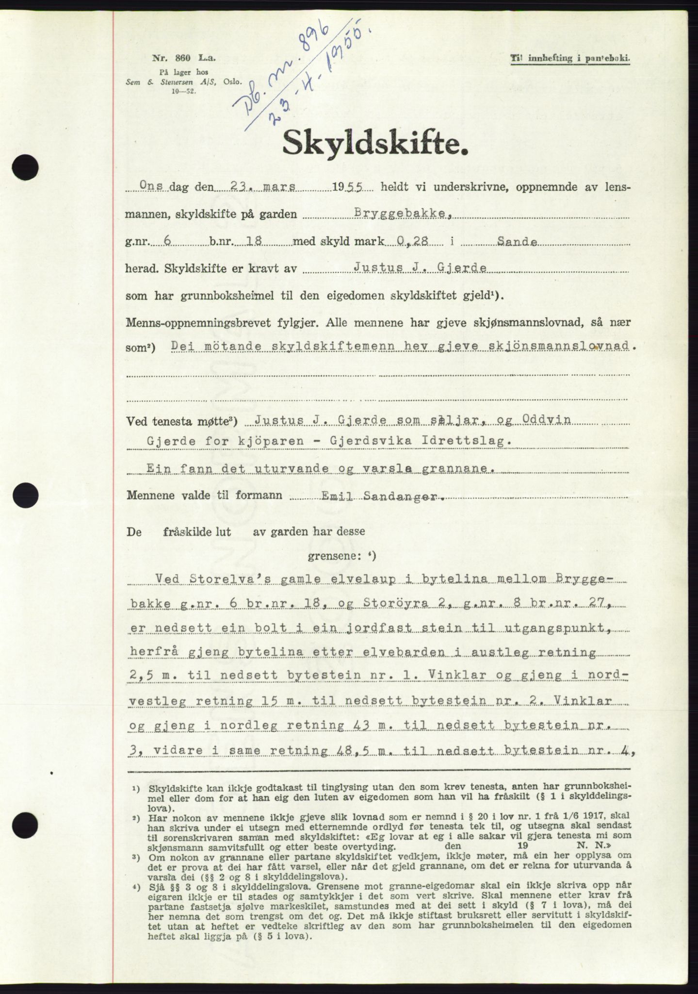 Søre Sunnmøre sorenskriveri, AV/SAT-A-4122/1/2/2C/L0100: Pantebok nr. 26A, 1954-1955, Dagboknr: 896/1955