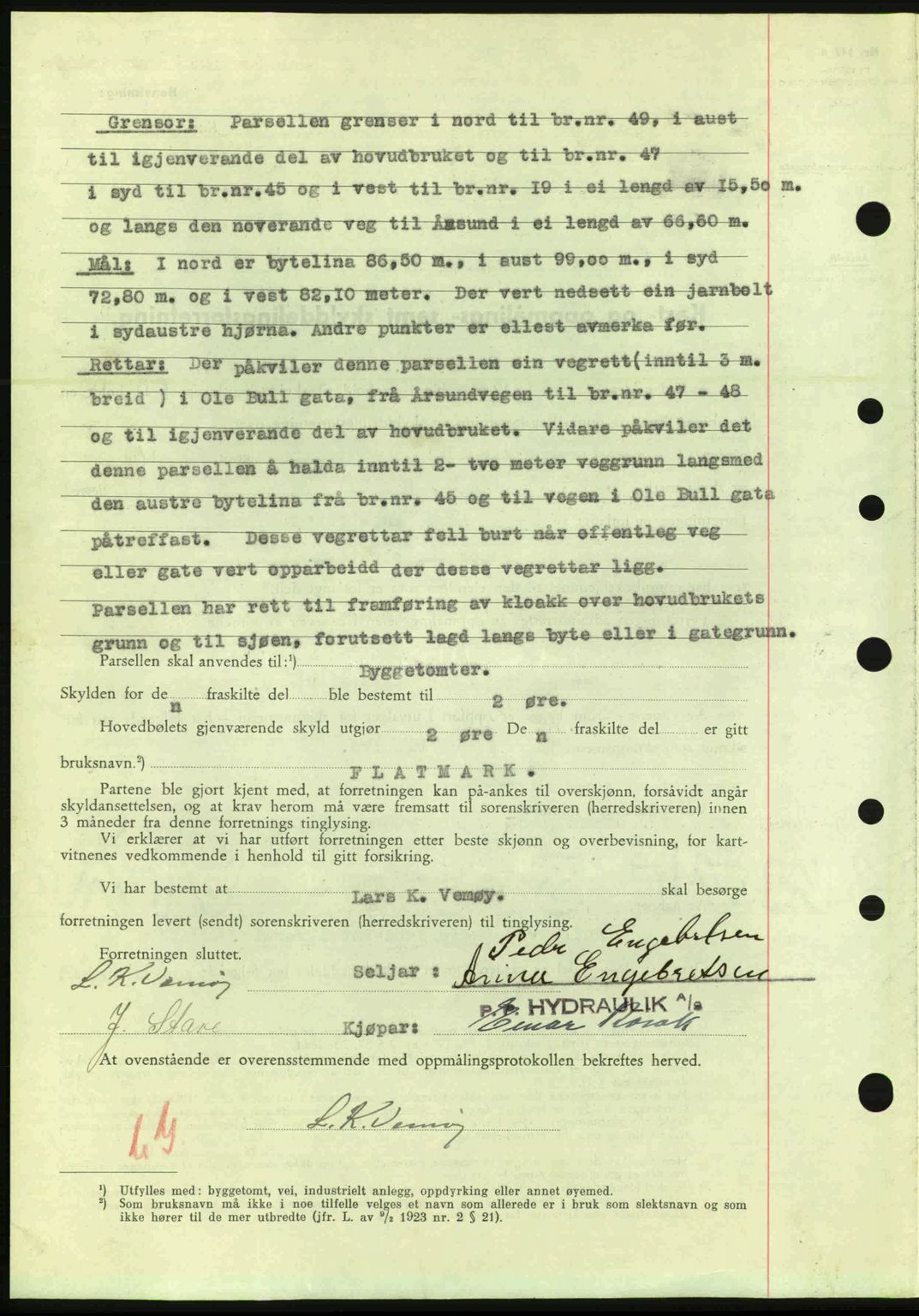 Nordre Sunnmøre sorenskriveri, AV/SAT-A-0006/1/2/2C/2Ca: Pantebok nr. A20a, 1945-1945, Dagboknr: 777/1945