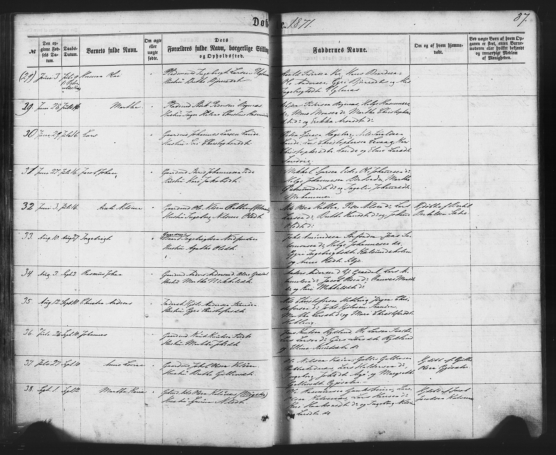 Fitjar sokneprestembete, AV/SAB-A-99926: Ministerialbok nr. A 1, 1862-1881, s. 37