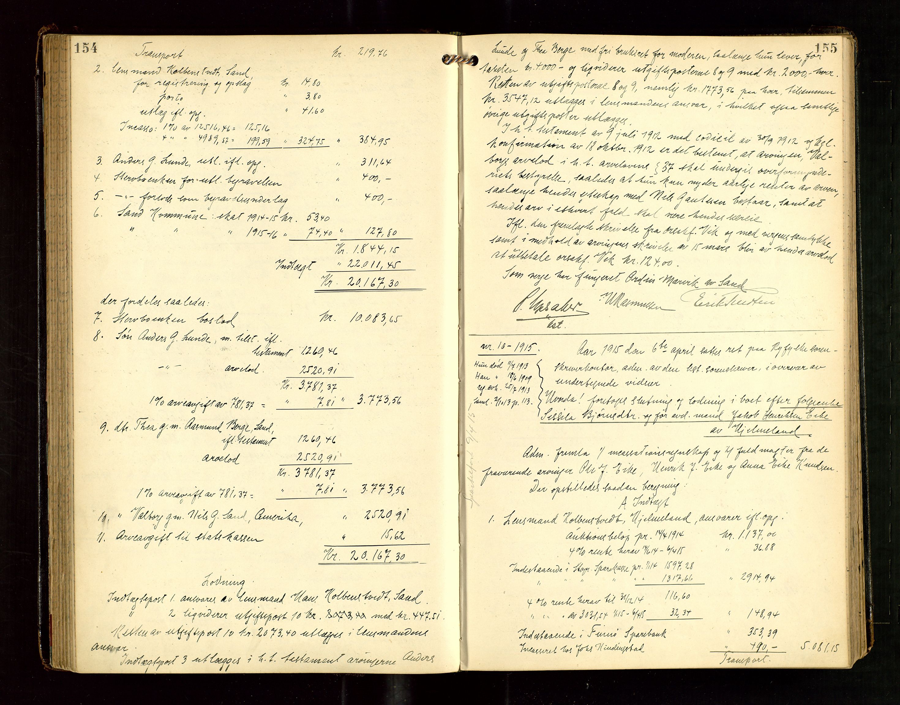 Ryfylke tingrett, SAST/A-100055/001/IV/IVG/L0004: Skifteutlodningsprotokoll Med register, 1912-1918, s. 154-155