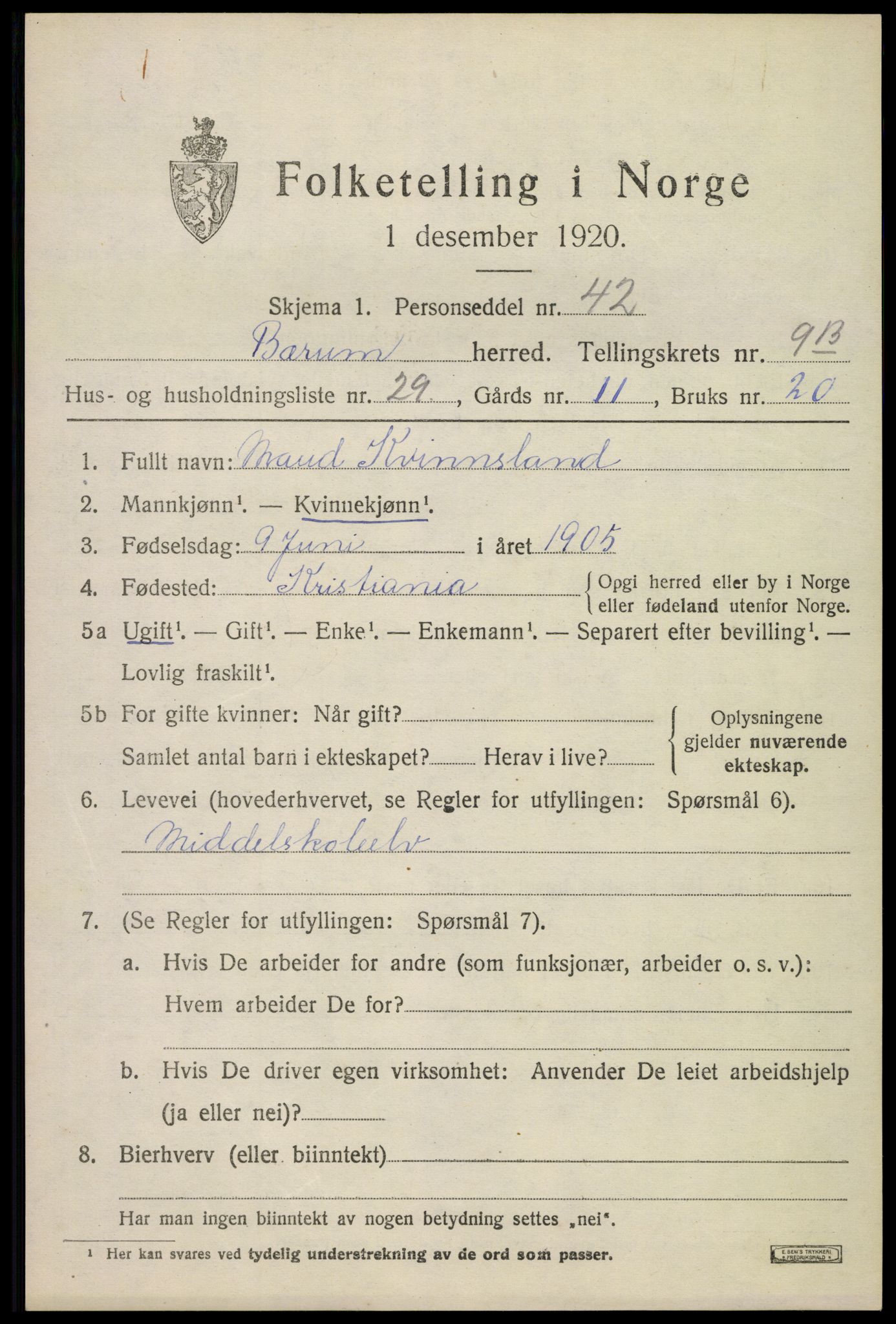 SAO, Folketelling 1920 for 0219 Bærum herred, 1920, s. 20982