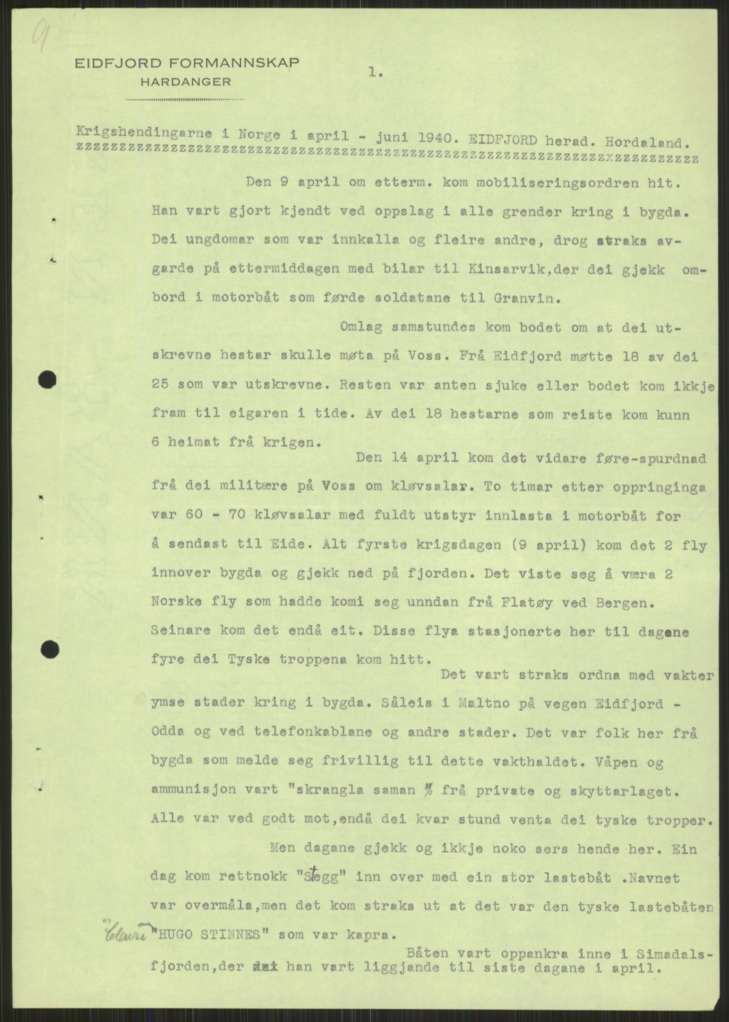 Forsvaret, Forsvarets krigshistoriske avdeling, AV/RA-RAFA-2017/Y/Ya/L0015: II-C-11-31 - Fylkesmenn.  Rapporter om krigsbegivenhetene 1940., 1940, s. 241