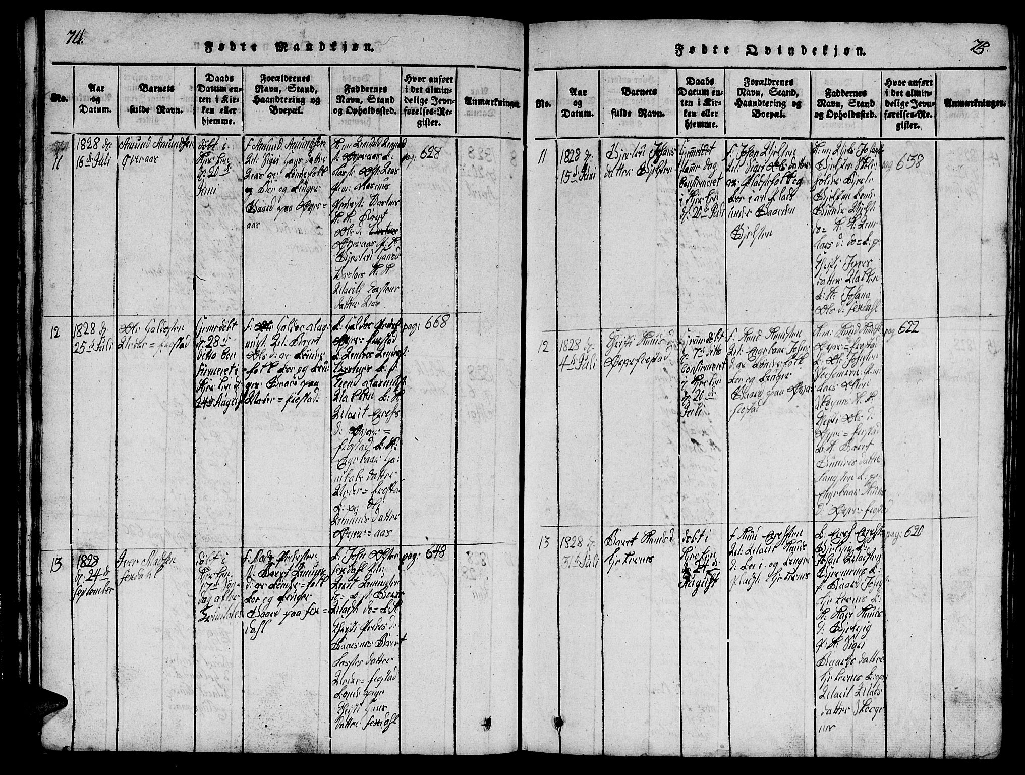 Ministerialprotokoller, klokkerbøker og fødselsregistre - Møre og Romsdal, AV/SAT-A-1454/539/L0535: Klokkerbok nr. 539C01, 1818-1842, s. 74-75