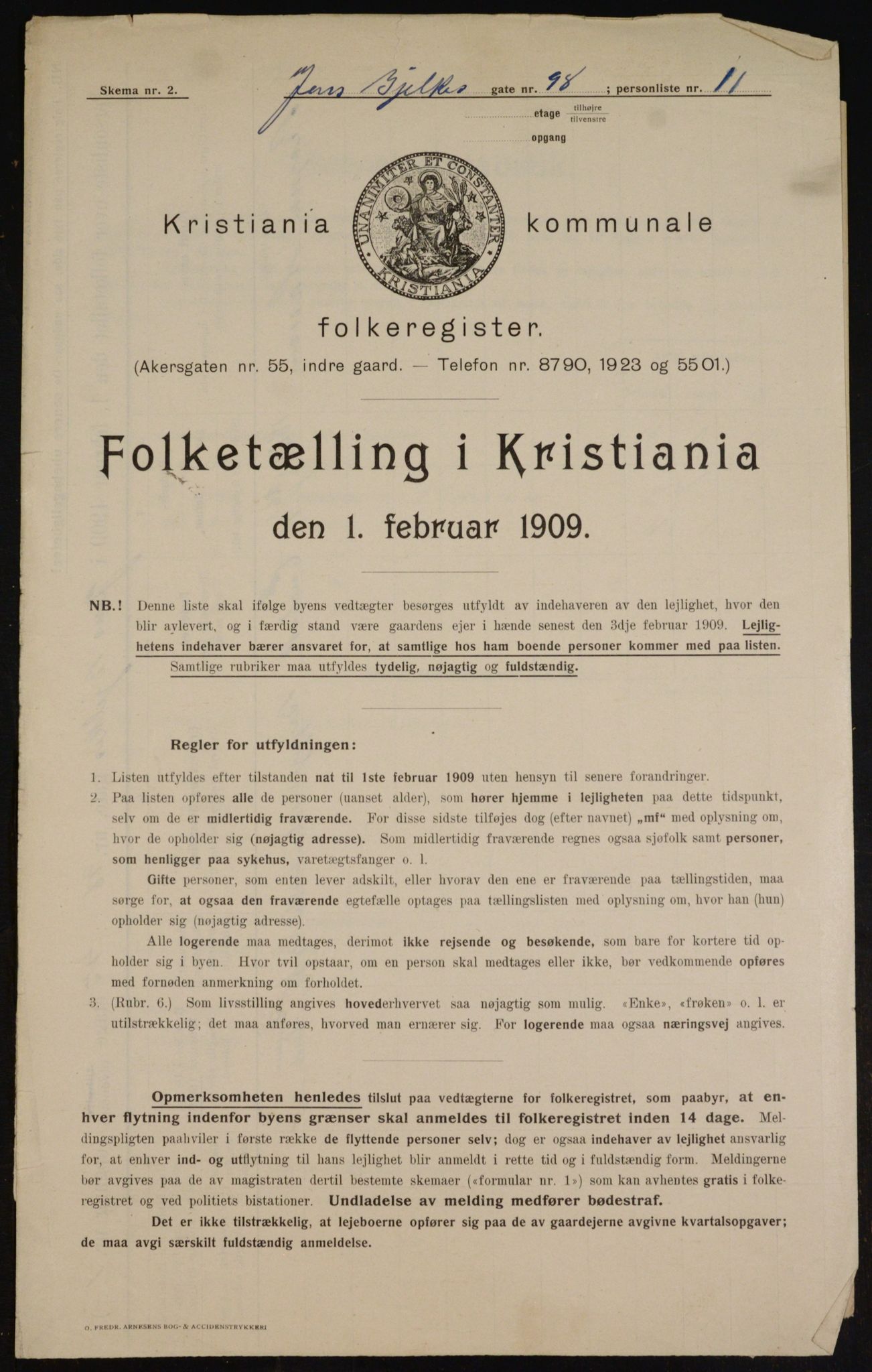 OBA, Kommunal folketelling 1.2.1909 for Kristiania kjøpstad, 1909, s. 42719