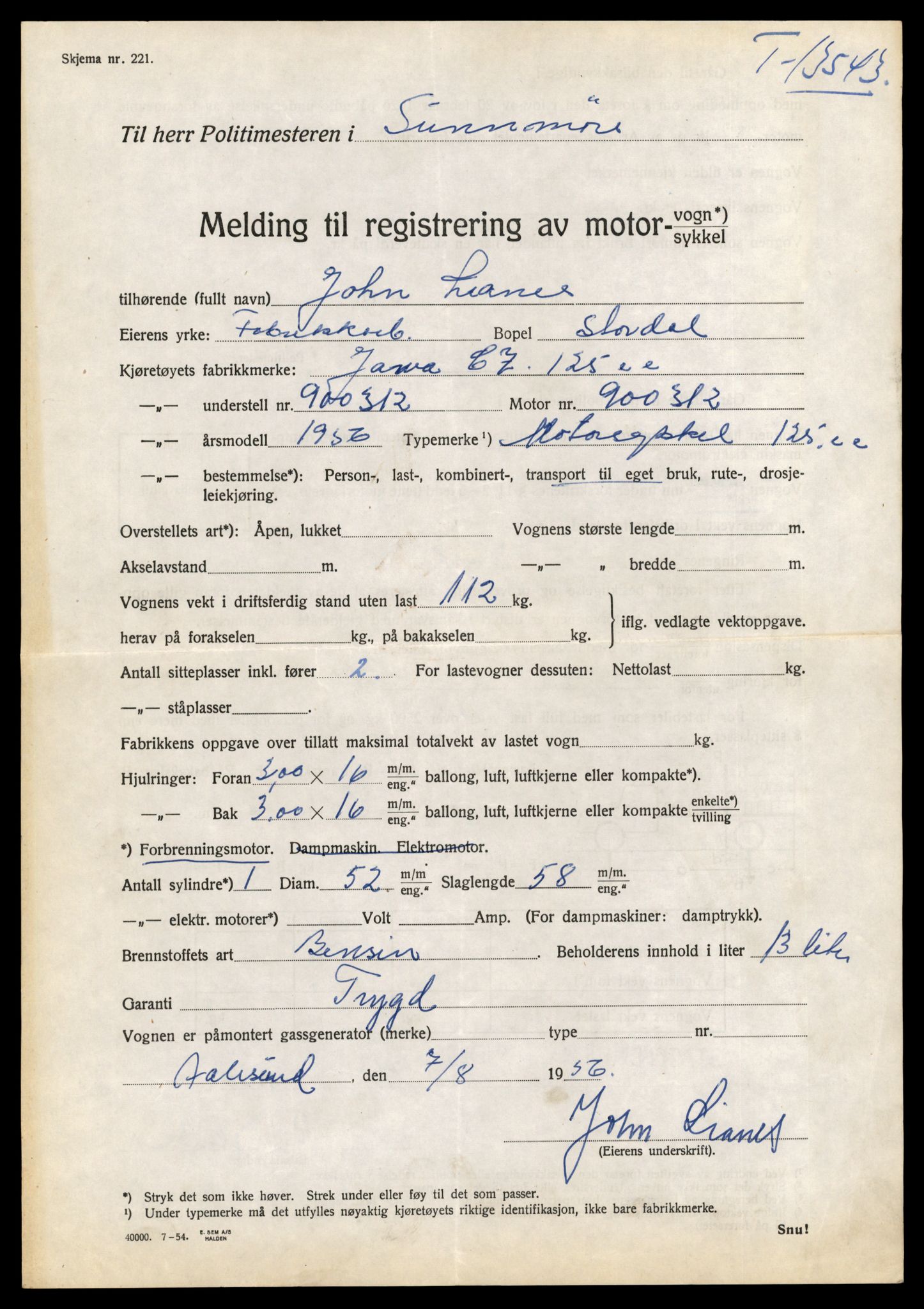Møre og Romsdal vegkontor - Ålesund trafikkstasjon, AV/SAT-A-4099/F/Fe/L0040: Registreringskort for kjøretøy T 13531 - T 13709, 1927-1998, s. 104
