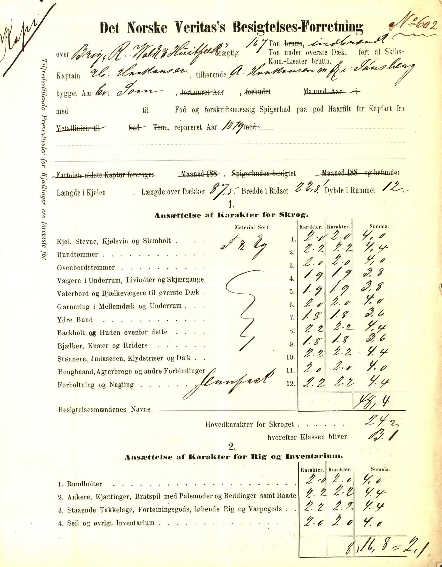 Pa 63 - Østlandske skibsassuranceforening, VEMU/A-1079/G/Ga/L0014/0007: Havaridokumenter / Sjødronningen, R. Wold & Huitfeldt, Activ, 1882, s. 27