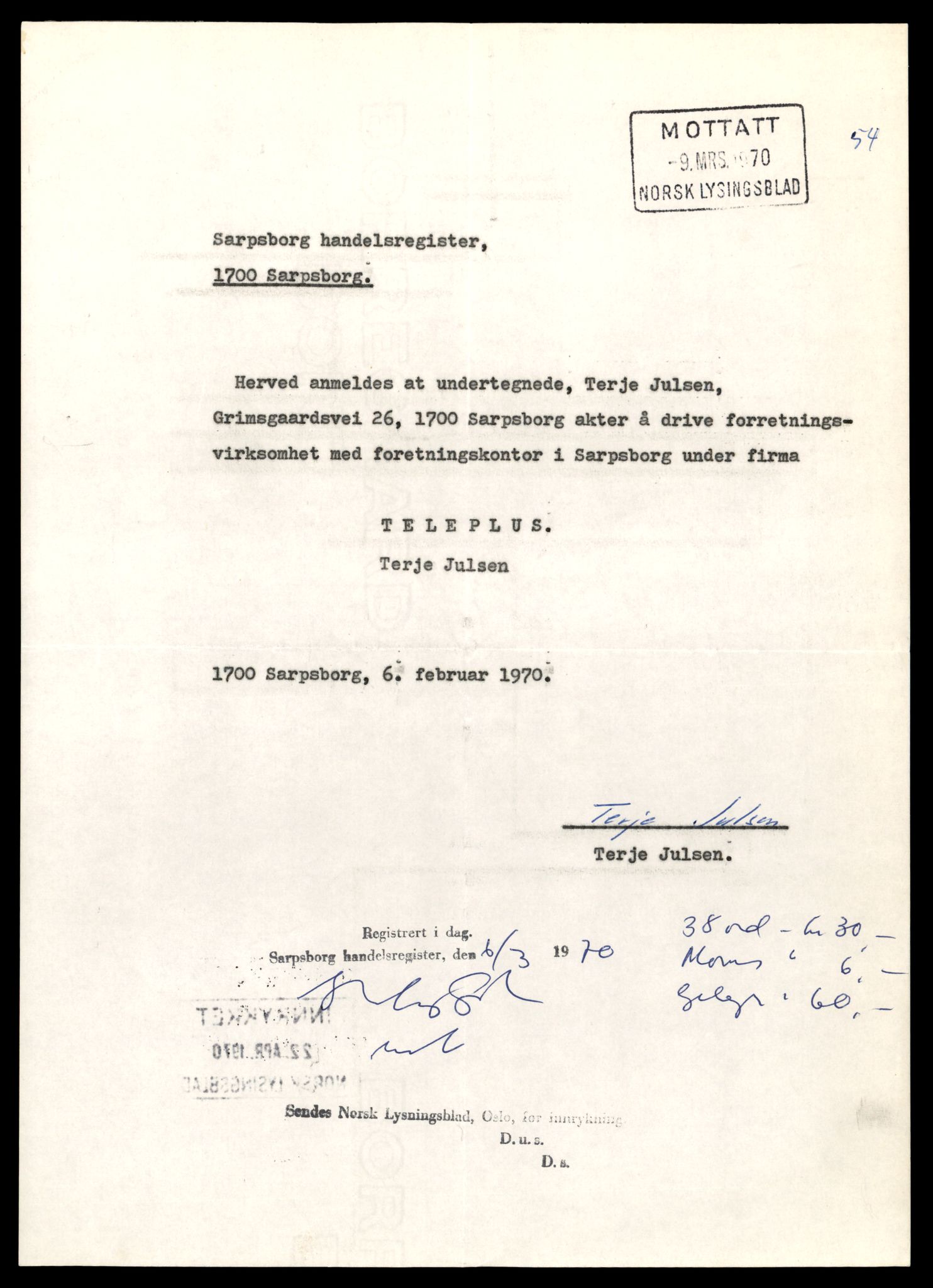 Sarpsborg tingrett, AV/SAT-A-10471a/K/Kb/Kbe/L0005: Enkeltmannsforetak, T - Aa, 1890-1989, s. 3