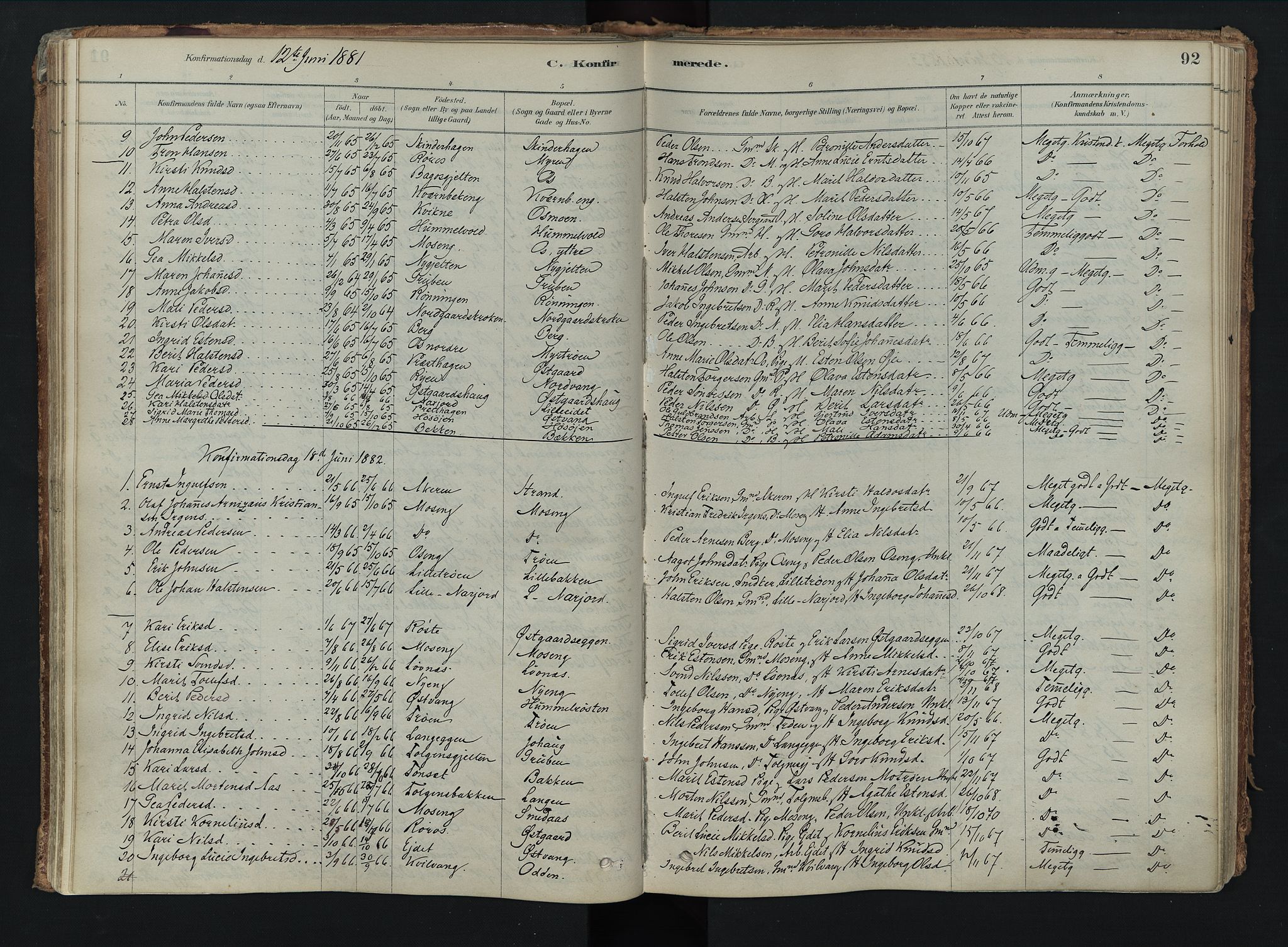 Tolga prestekontor, AV/SAH-PREST-062/K/L0008: Ministerialbok nr. 8, 1877-1910, s. 92