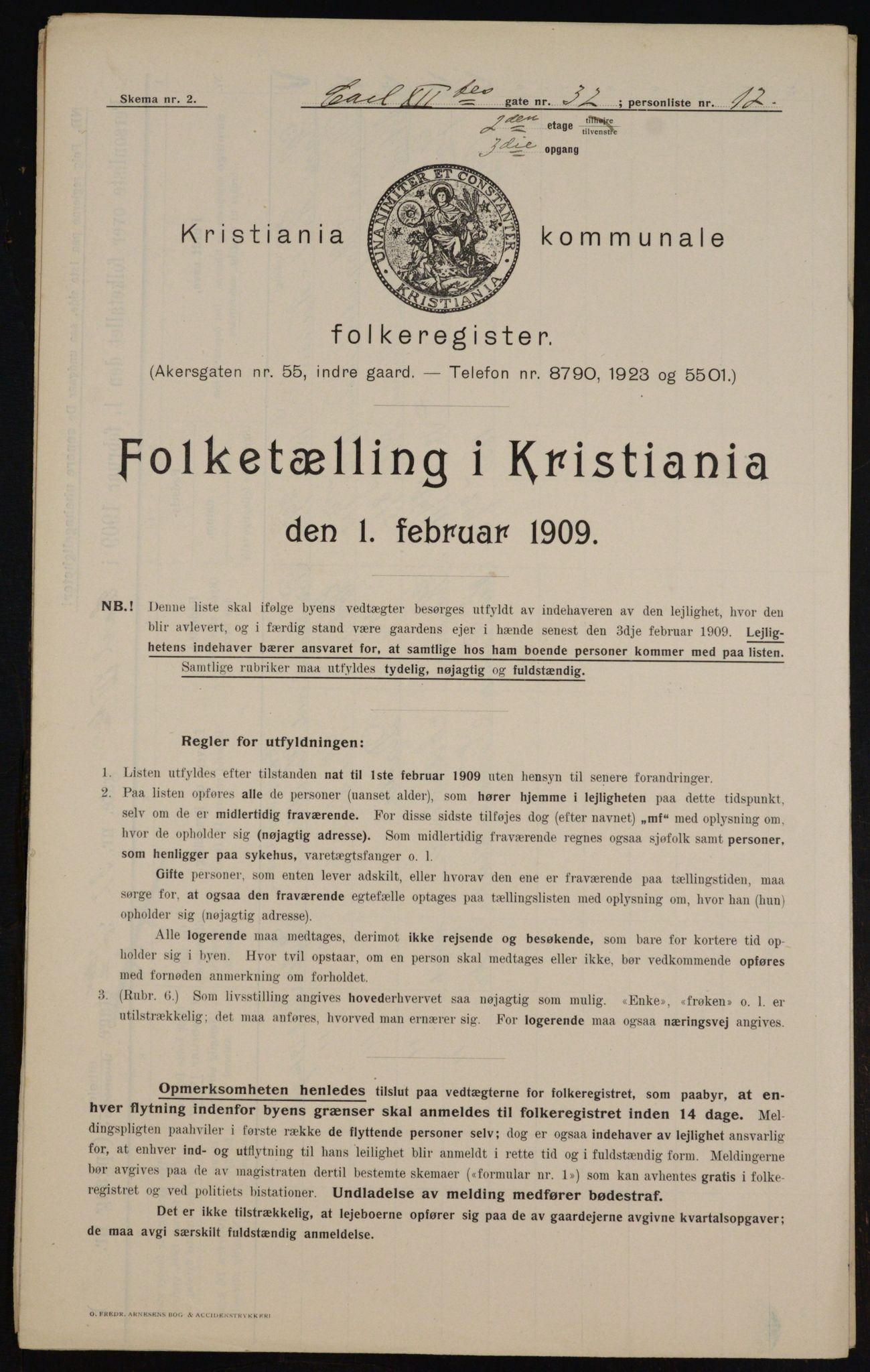 OBA, Kommunal folketelling 1.2.1909 for Kristiania kjøpstad, 1909, s. 44402