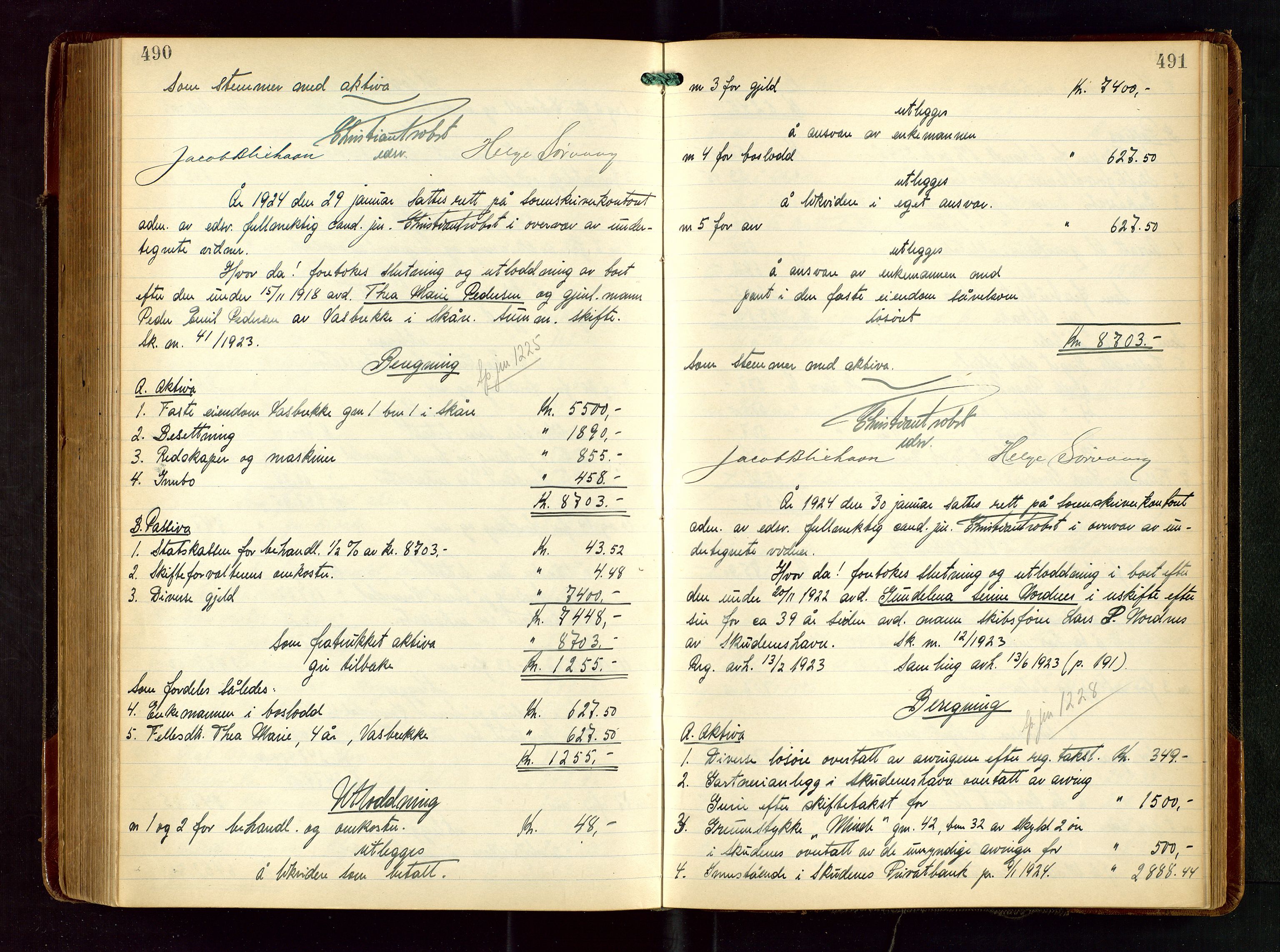 Karmsund sorenskriveri, AV/SAST-A-100311/01/IV/IVGB/L0003: SKIFTEUTLODNINGSPROTOKOLL, 1919-1925, s. 490-491