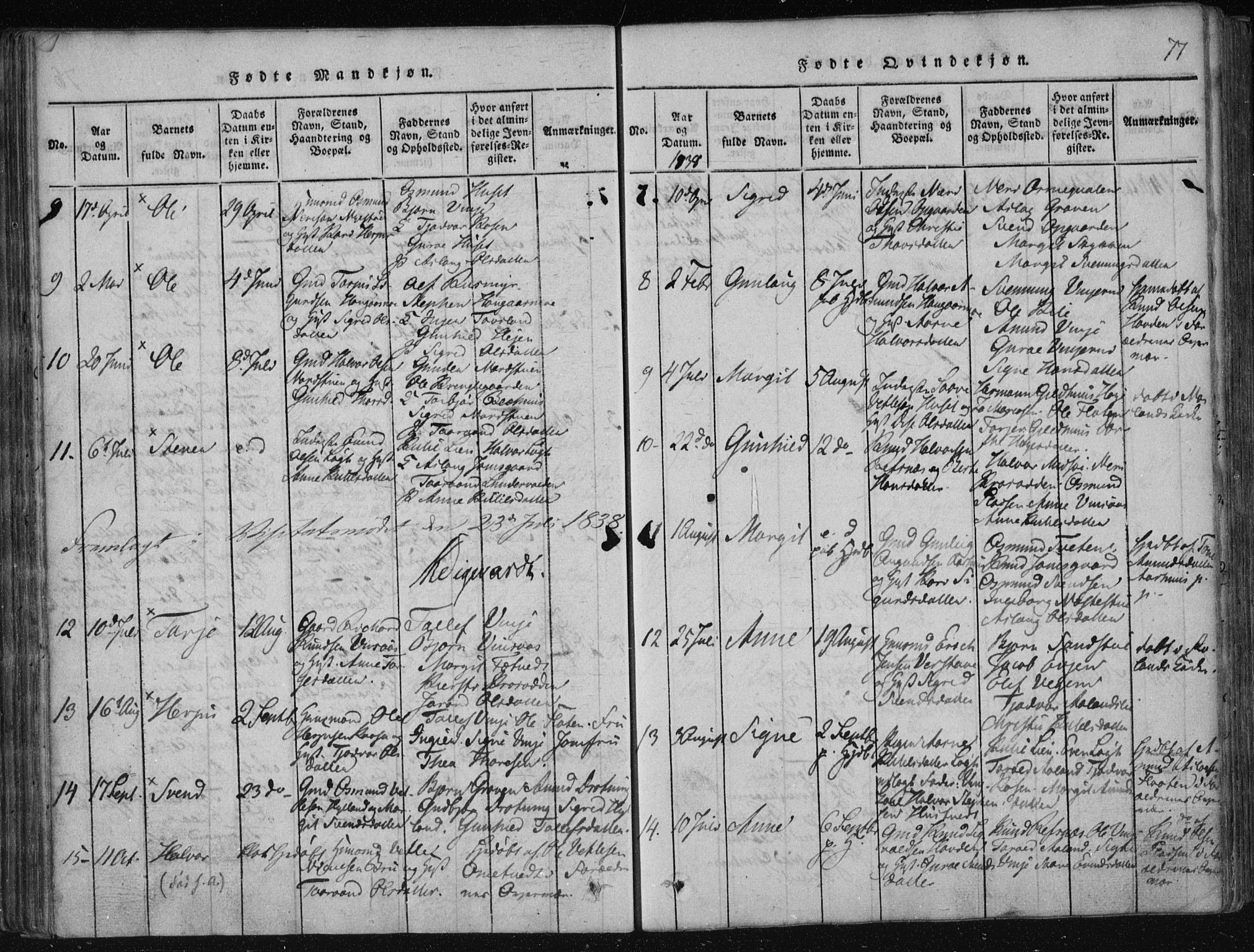 Vinje kirkebøker, AV/SAKO-A-312/F/Fa/L0003: Ministerialbok nr. I 3, 1814-1843, s. 77