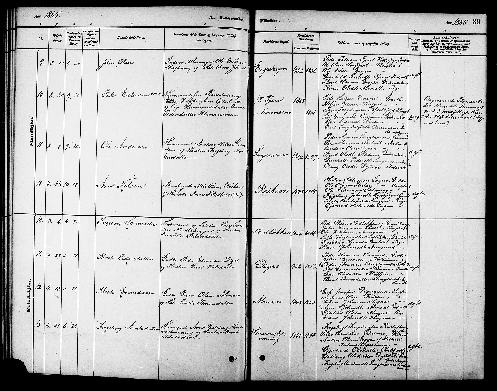 Ministerialprotokoller, klokkerbøker og fødselsregistre - Sør-Trøndelag, SAT/A-1456/688/L1024: Ministerialbok nr. 688A01, 1879-1890, s. 39