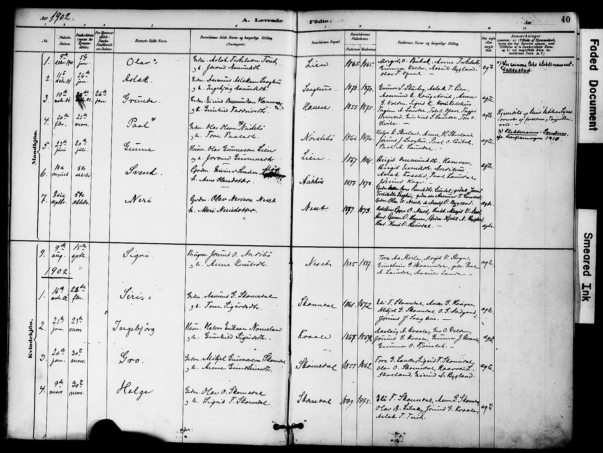 Bygland sokneprestkontor, AV/SAK-1111-0006/F/Fa/Fab/L0007: Ministerialbok nr. A 7, 1885-1909, s. 40