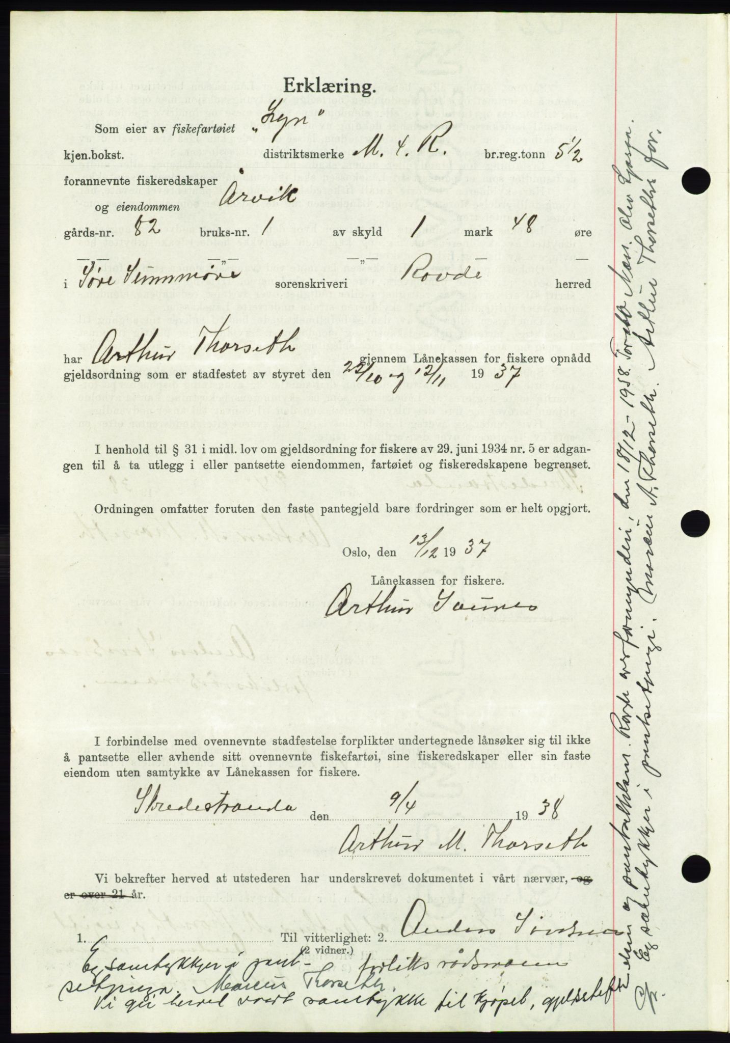 Søre Sunnmøre sorenskriveri, AV/SAT-A-4122/1/2/2C/L0065: Pantebok nr. 59, 1938-1938, Dagboknr: 538/1938