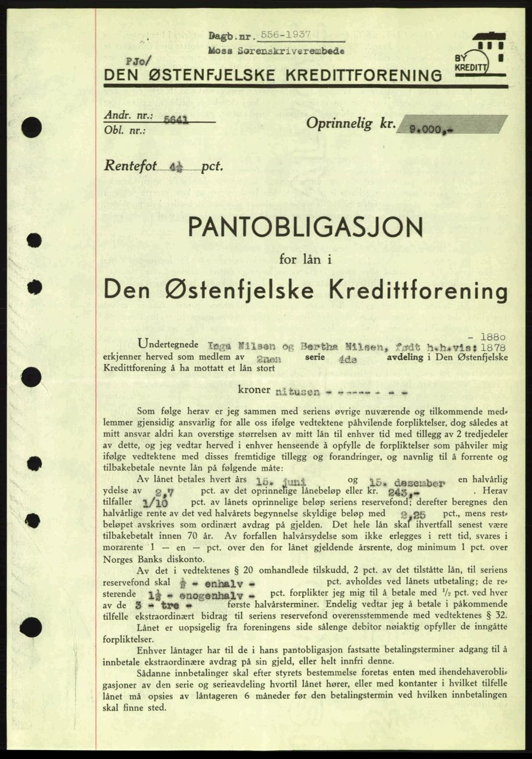 Moss sorenskriveri, SAO/A-10168: Pantebok nr. B3, 1937-1937, Dagboknr: 556/1937