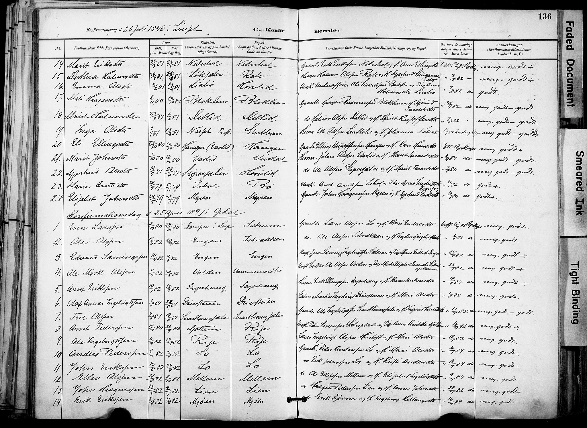 Ministerialprotokoller, klokkerbøker og fødselsregistre - Sør-Trøndelag, AV/SAT-A-1456/678/L0902: Ministerialbok nr. 678A11, 1895-1911, s. 136