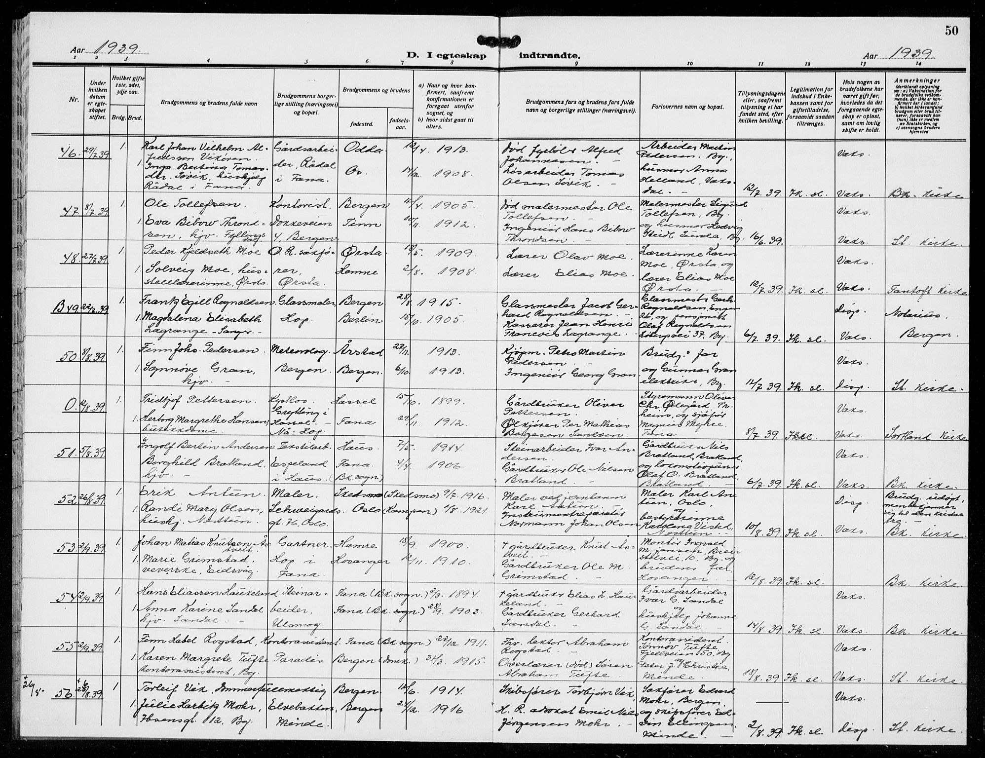 Birkeland Sokneprestembete, AV/SAB-A-74601/H/Hab: Klokkerbok nr. A 11, 1932-1939, s. 50