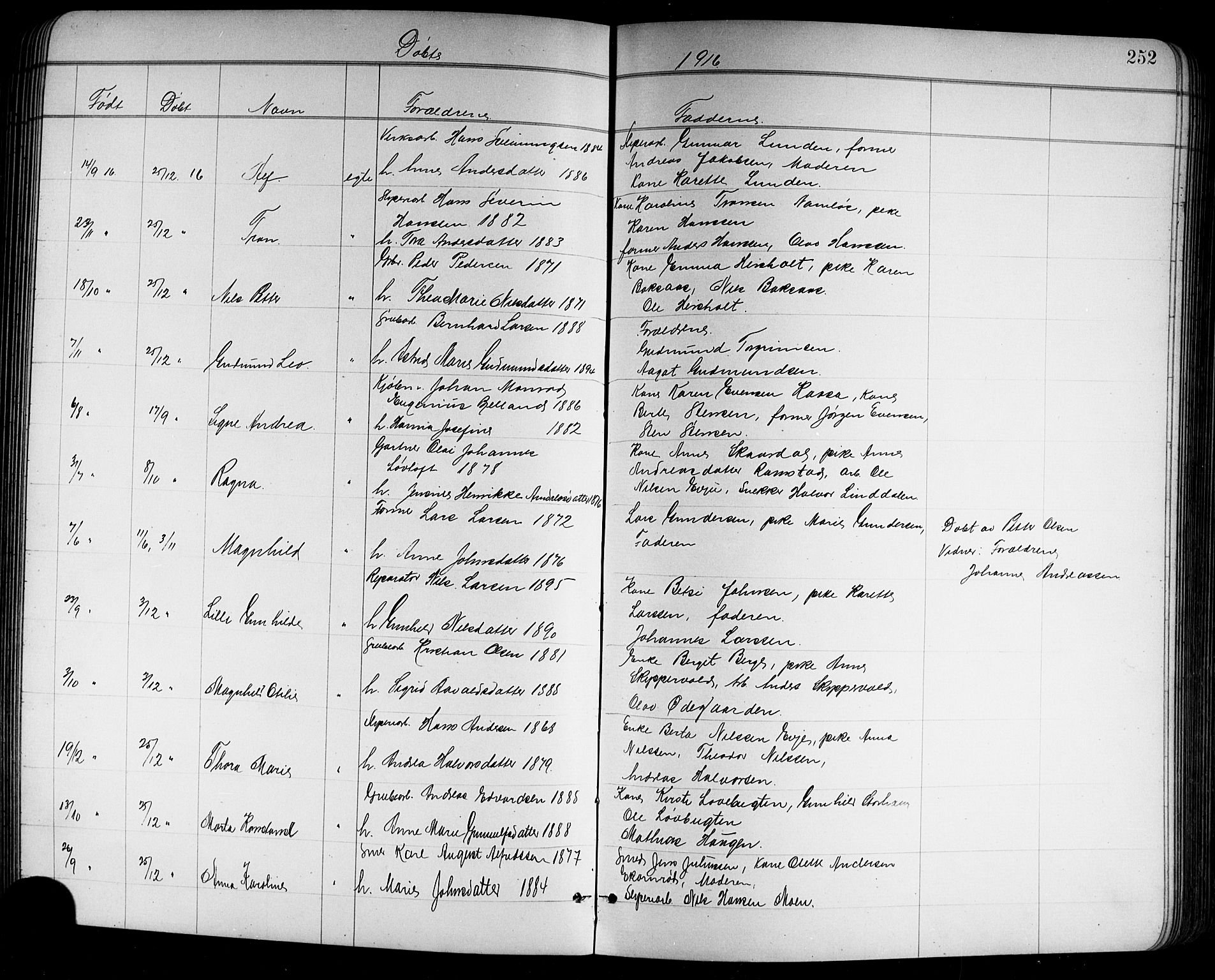 Holla kirkebøker, AV/SAKO-A-272/G/Ga/L0005: Klokkerbok nr. I 5, 1891-1917, s. 252