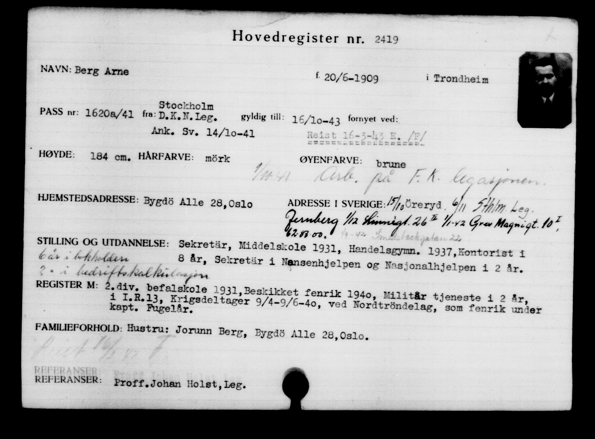 Utenriksstasjonene, Legasjonen i Stockholm, Flyktningkontoret, AV/RA-S-6753/V/Va/L0003: Kjesäterkartoteket, flyktninger med registreringsnr. 2001-3495, 1940-1945, s. 594