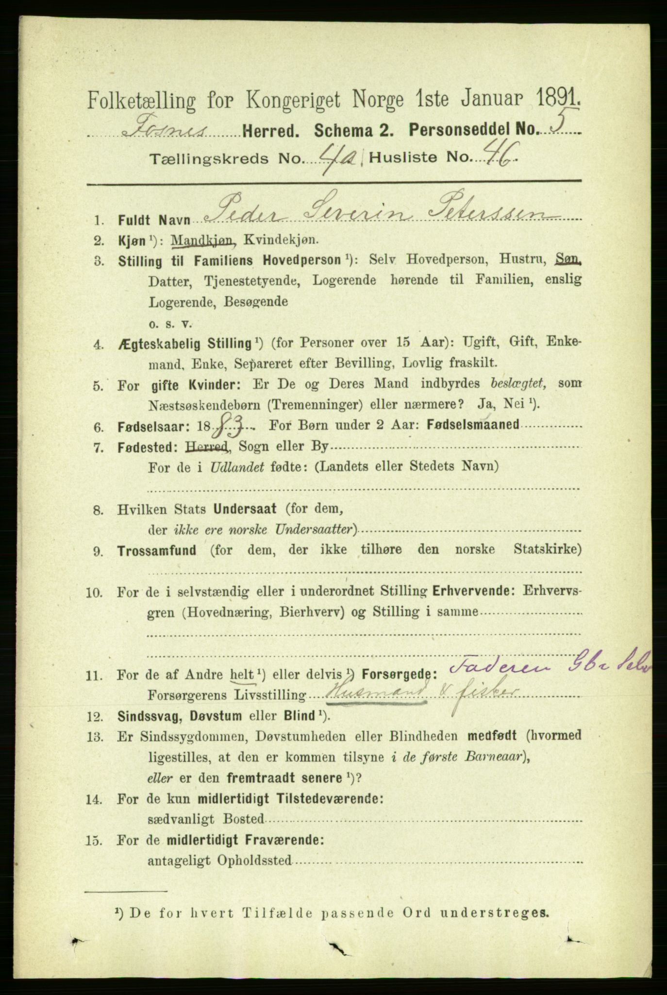RA, Folketelling 1891 for 1748 Fosnes herred, 1891, s. 1664